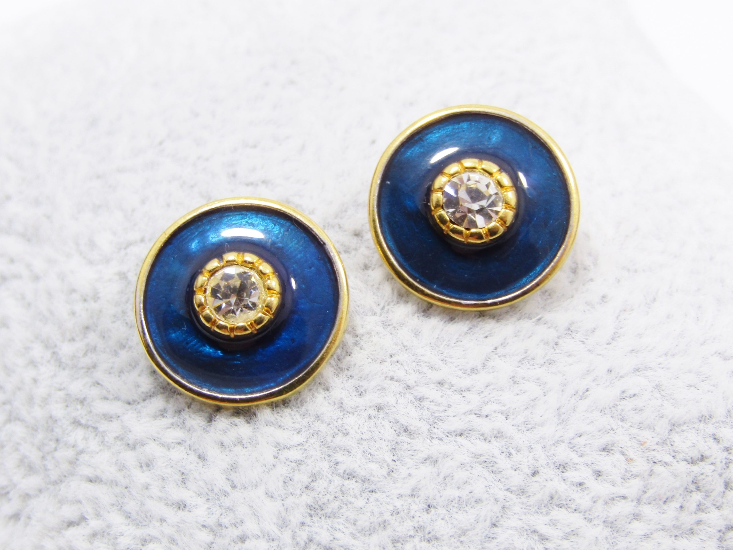 Retro Costume Jewellery Earrings with Blue Enamel