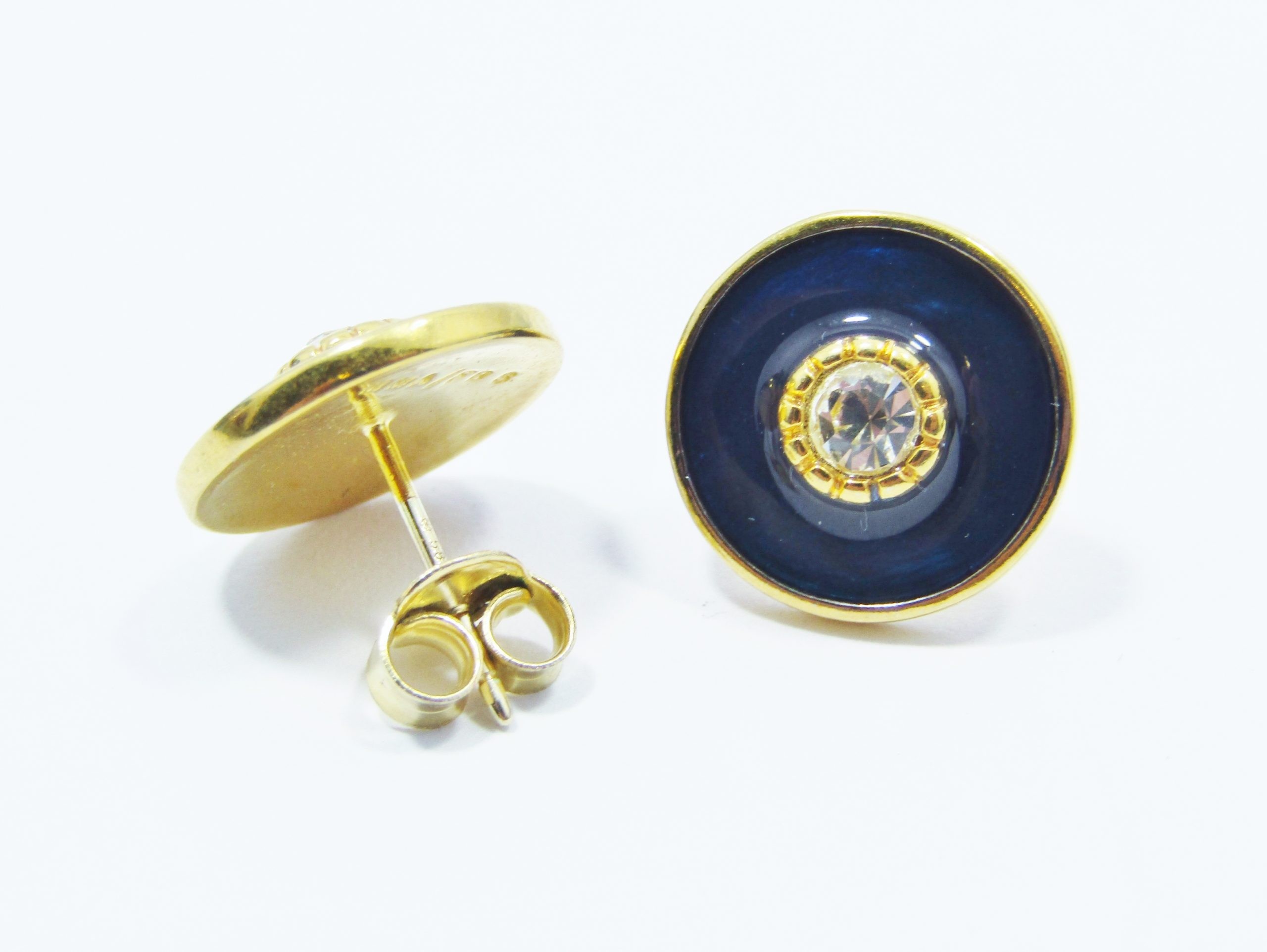 Retro Costume Jewellery Earrings with Blue Enamel