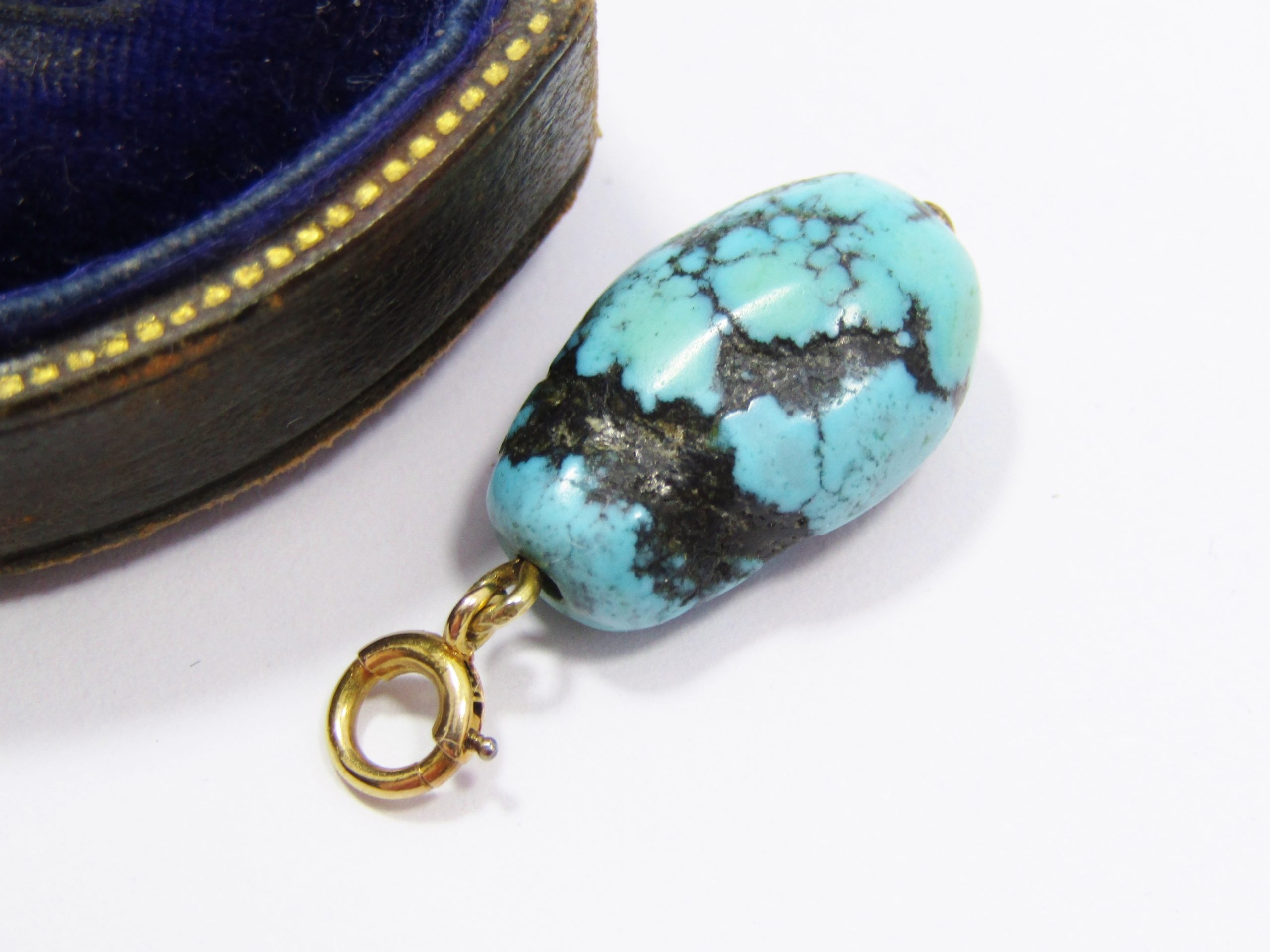 Antique Turquoise Drop Pendant with Gold Bail