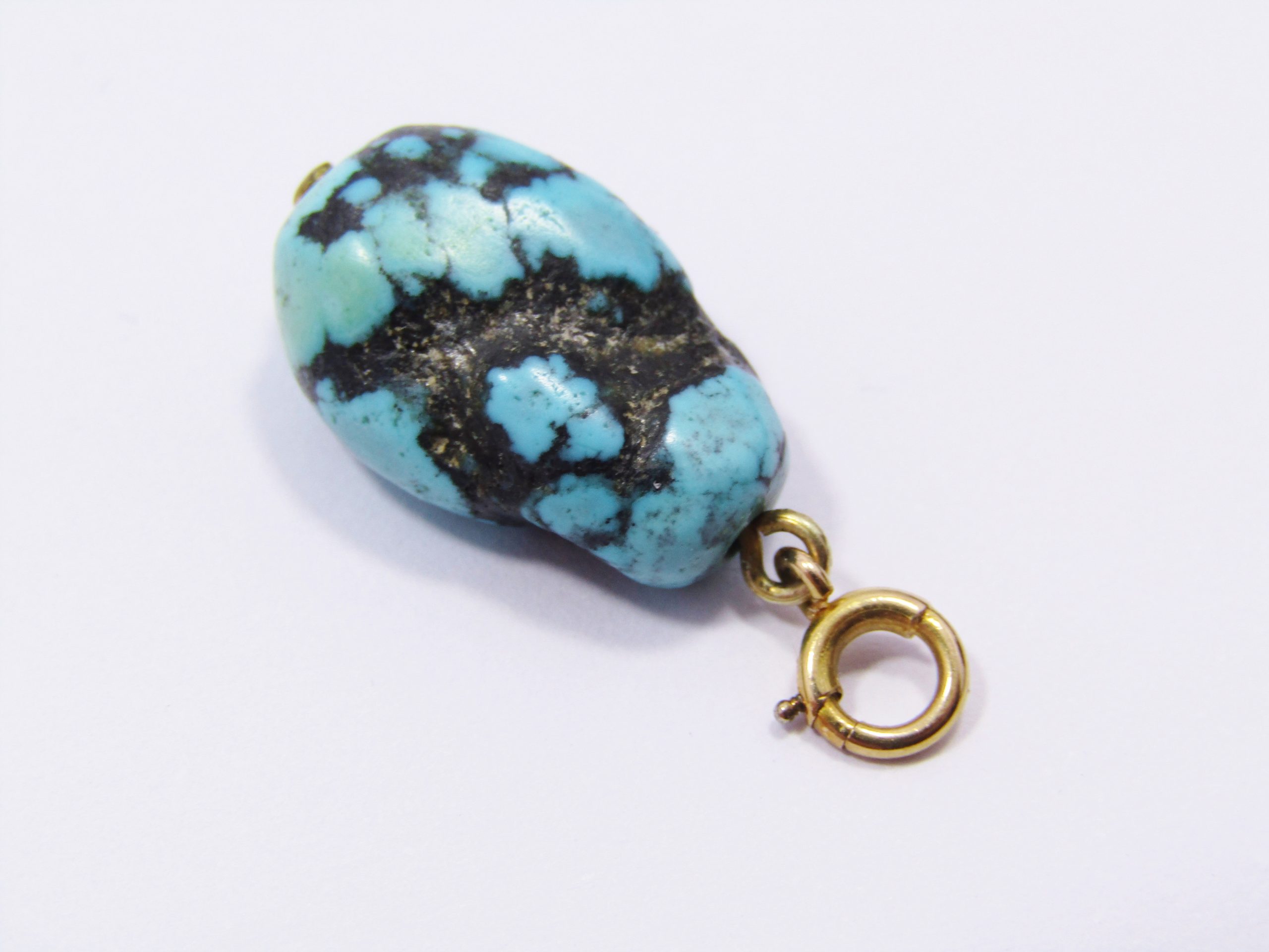 Antique Turquoise Drop Pendant with Gold Bail