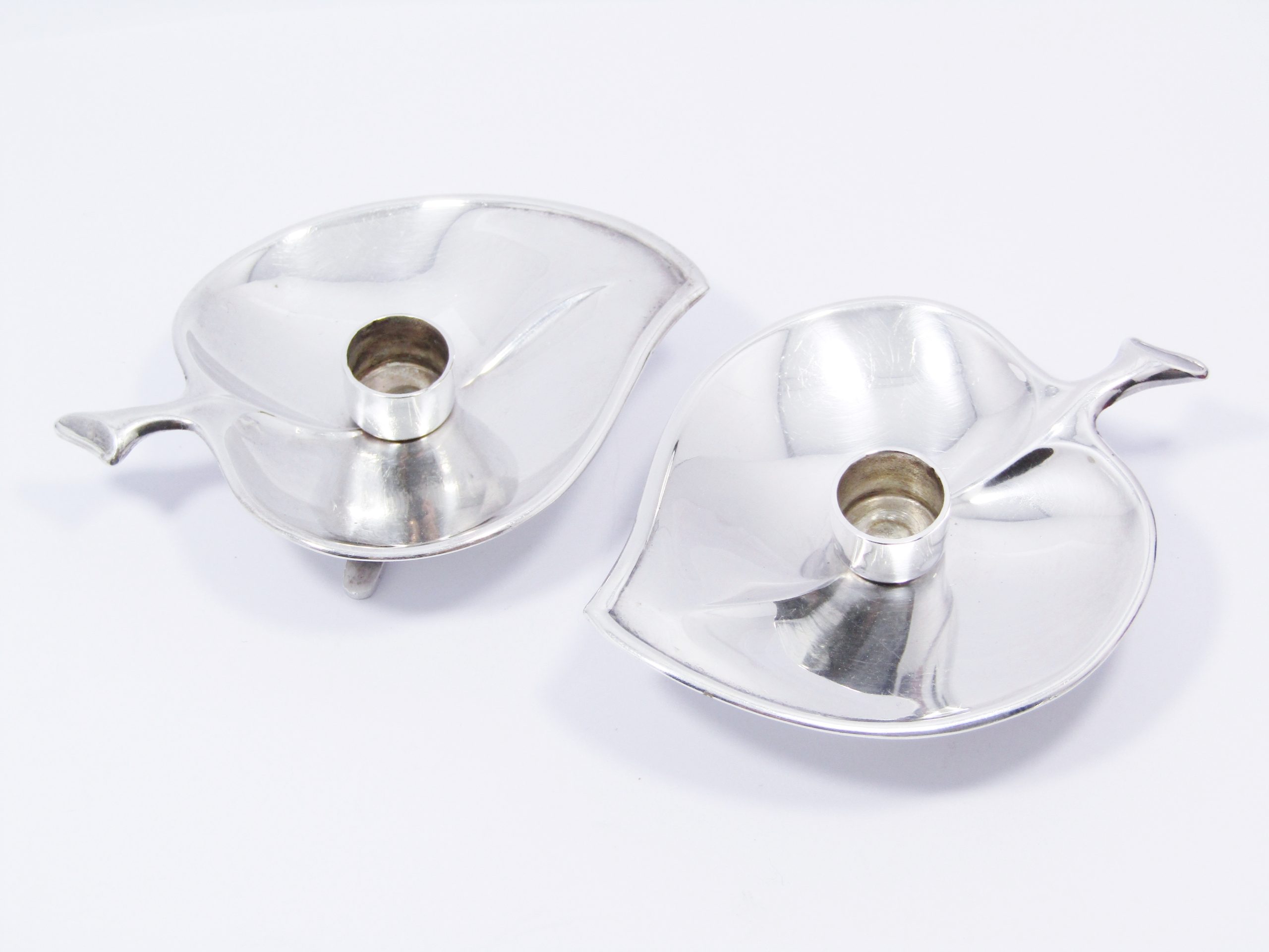 A Beautiful Pair of Silver Plated Vintage Leaf Design Candle holders from Denmark