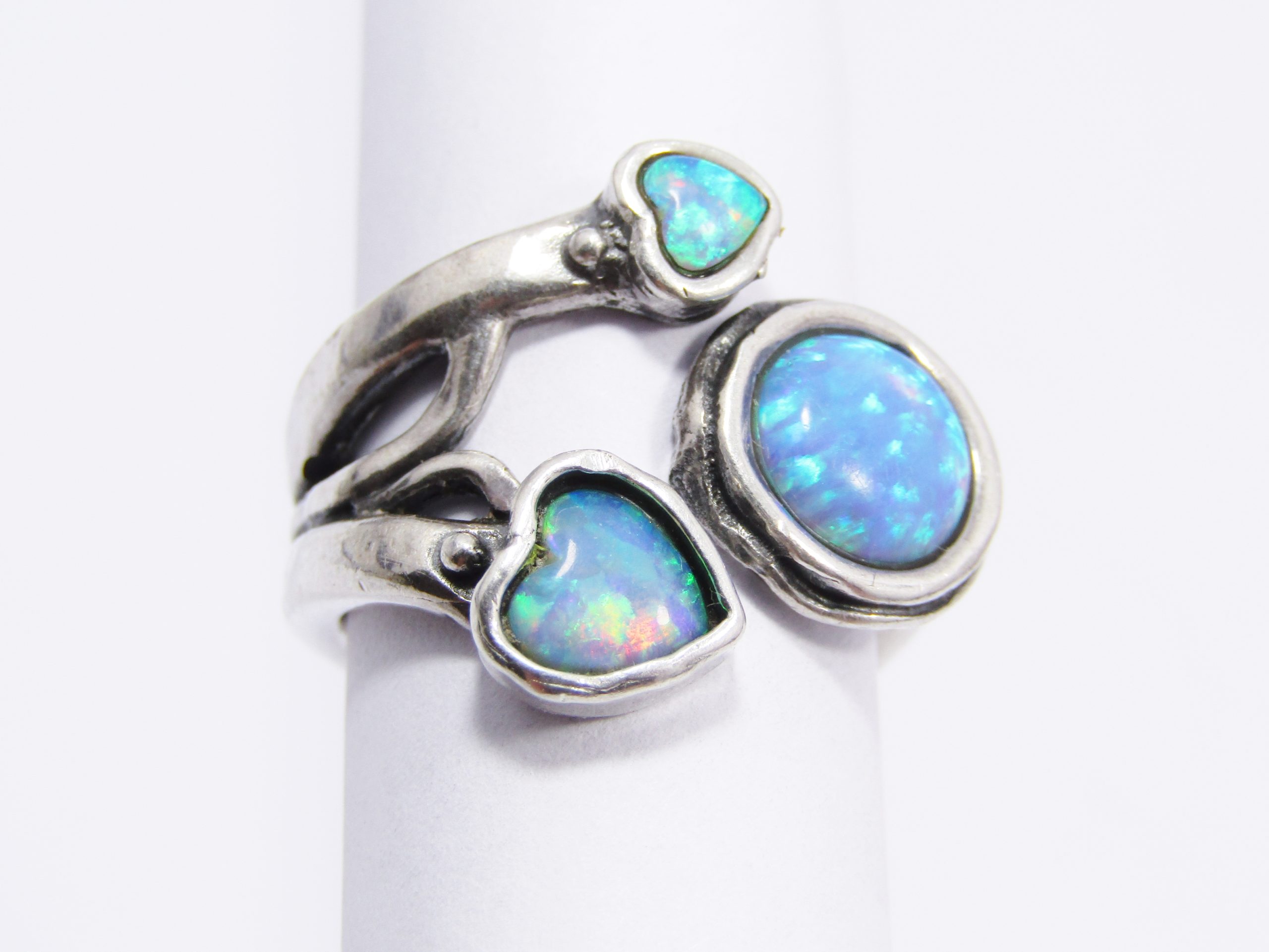 A Beautiful Chunky Glass Opal Ring in Sterling Silver
