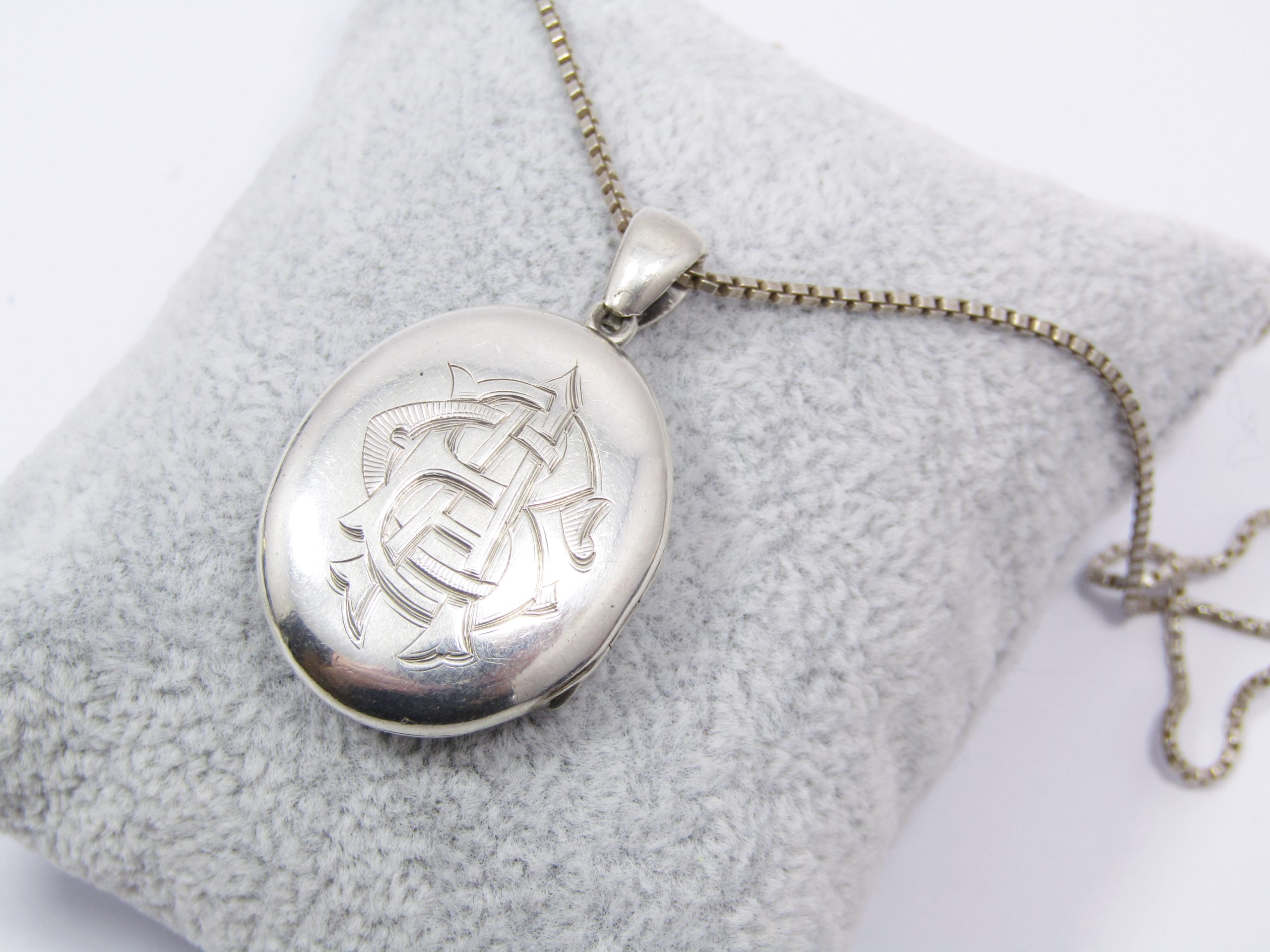 Antique Monogrammed Sterling Silver Locket Necklace