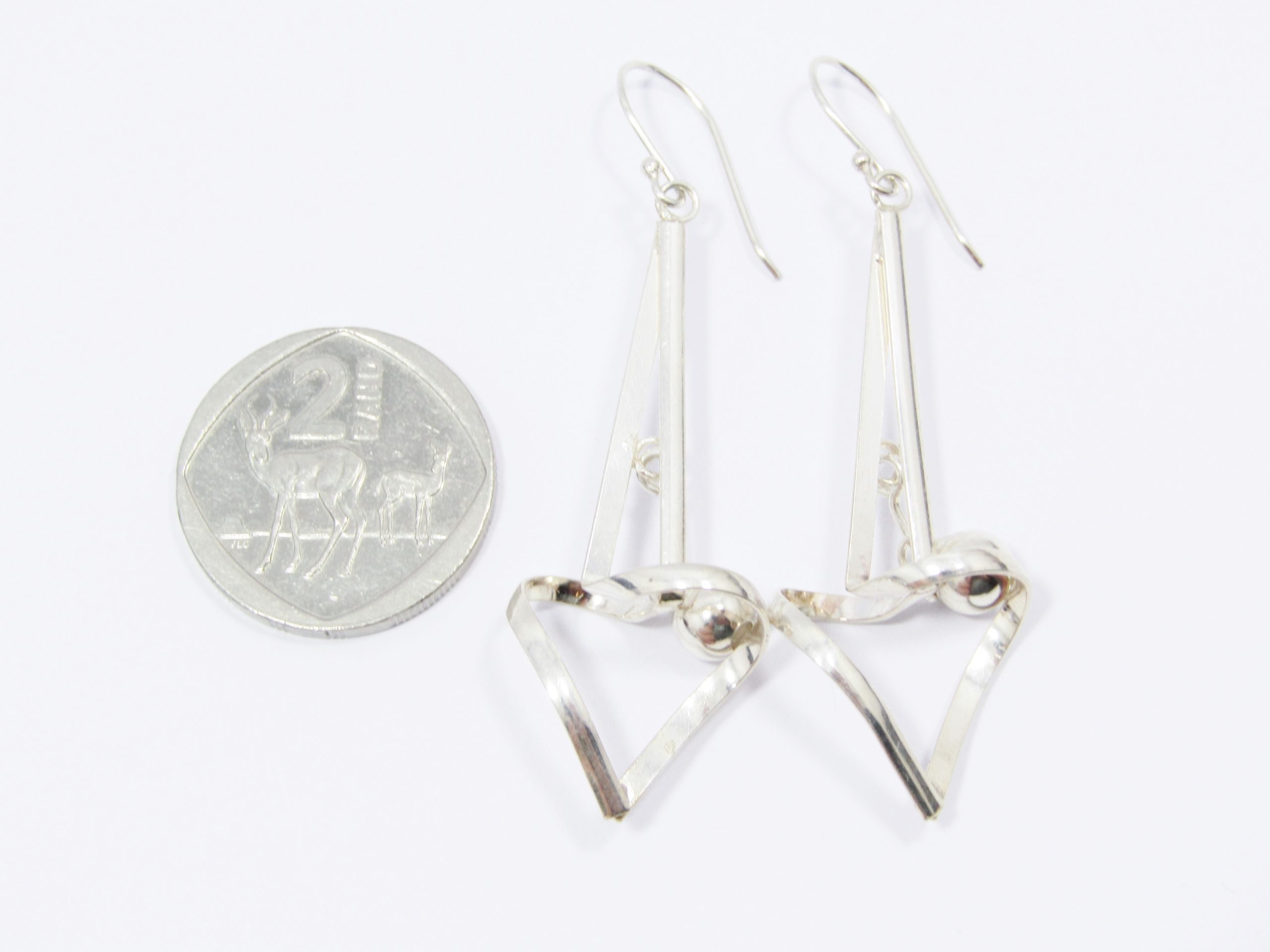 A Gorgeous Pair of Fancy Design Dangling Earrings With a Tiny Ball in Sterling Silver