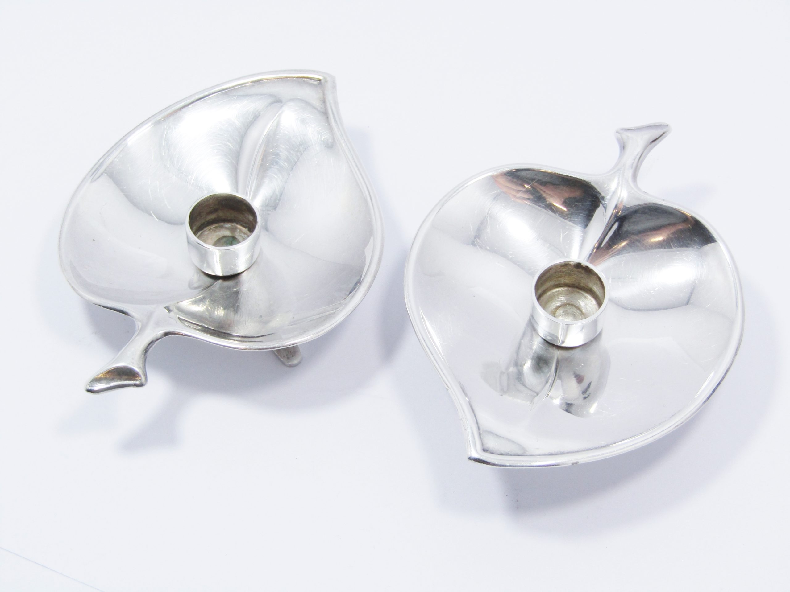 A Beautiful Pair of Silver Plated Vintage Leaf Design Candle holders from Denmark