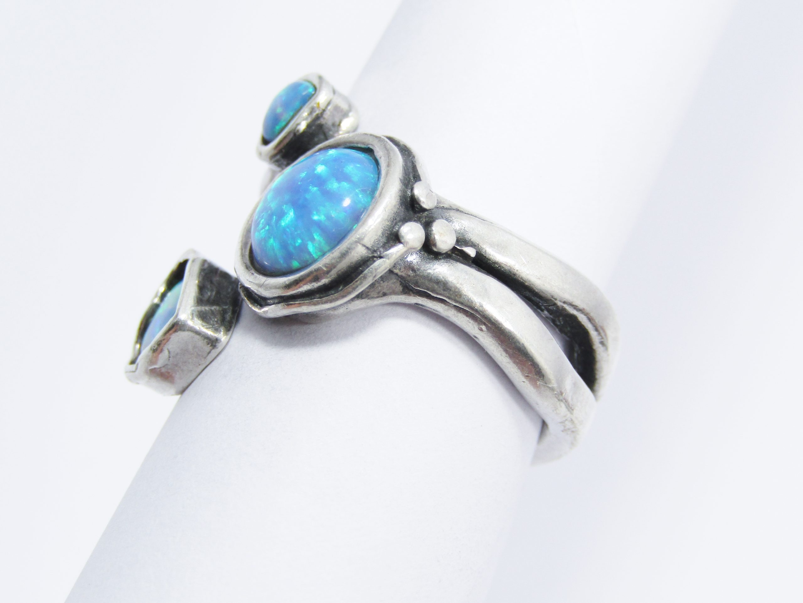 A Beautiful Chunky Glass Opal Ring in Sterling Silver