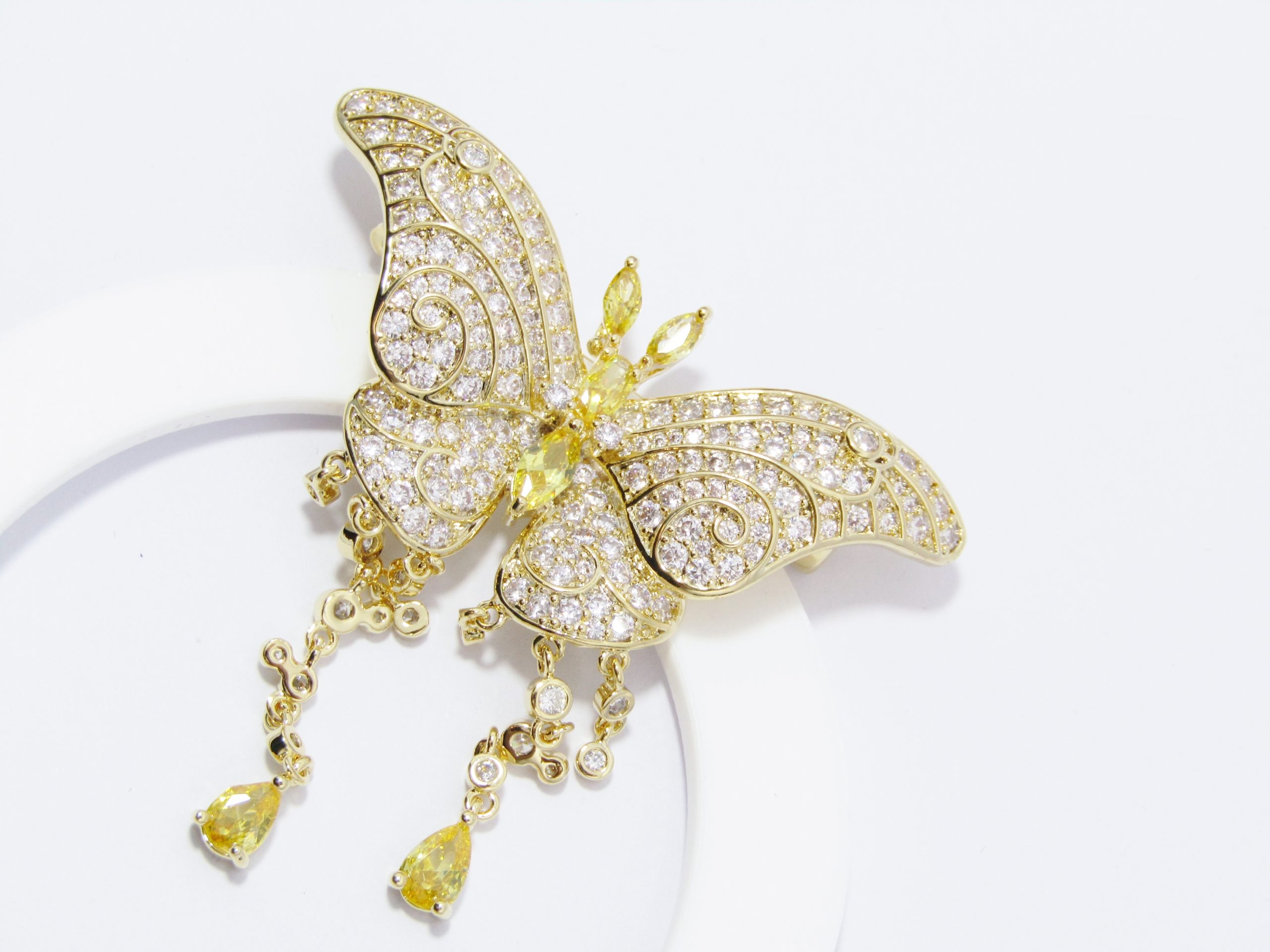 Stunning Gold Tone Zirconia Butterfly Brooch