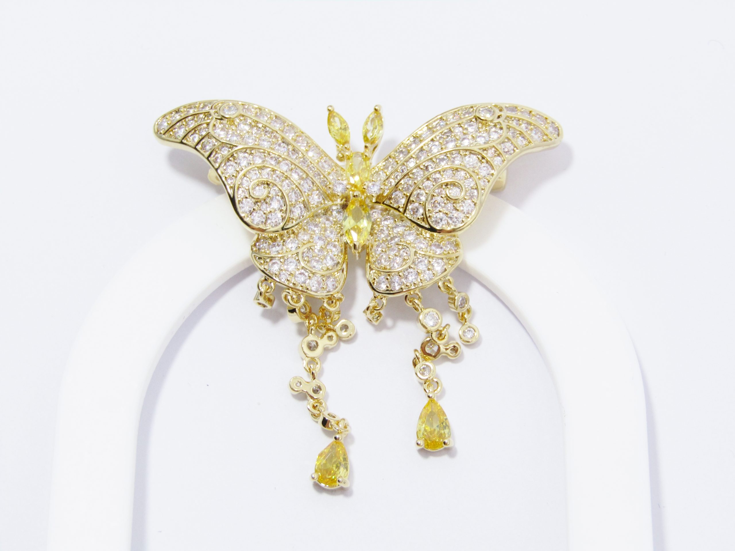 Stunning Gold Tone Zirconia Butterfly Brooch