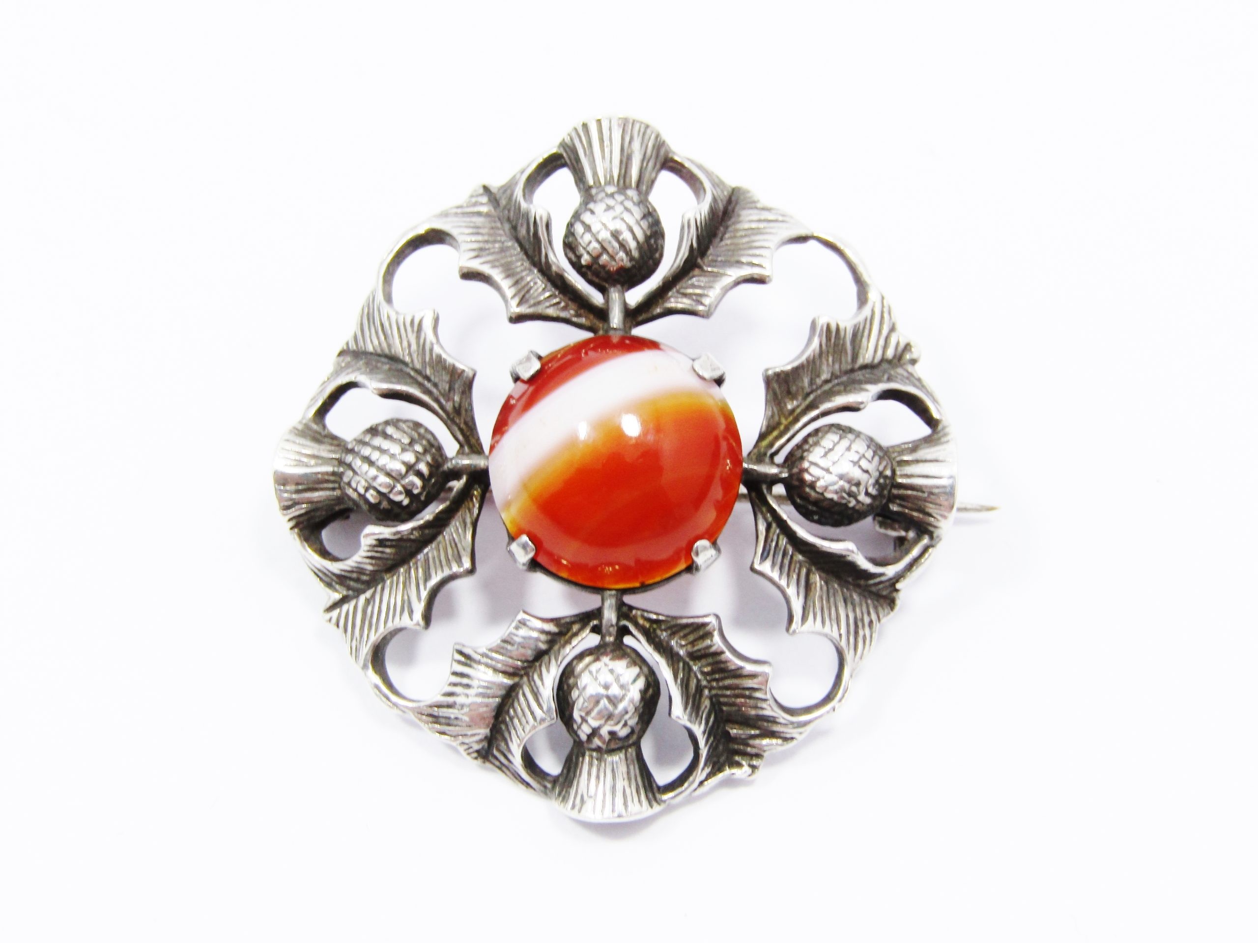 Lovely Vintage (c1962) Scottish Hallmarked Silver & Agate Brooch