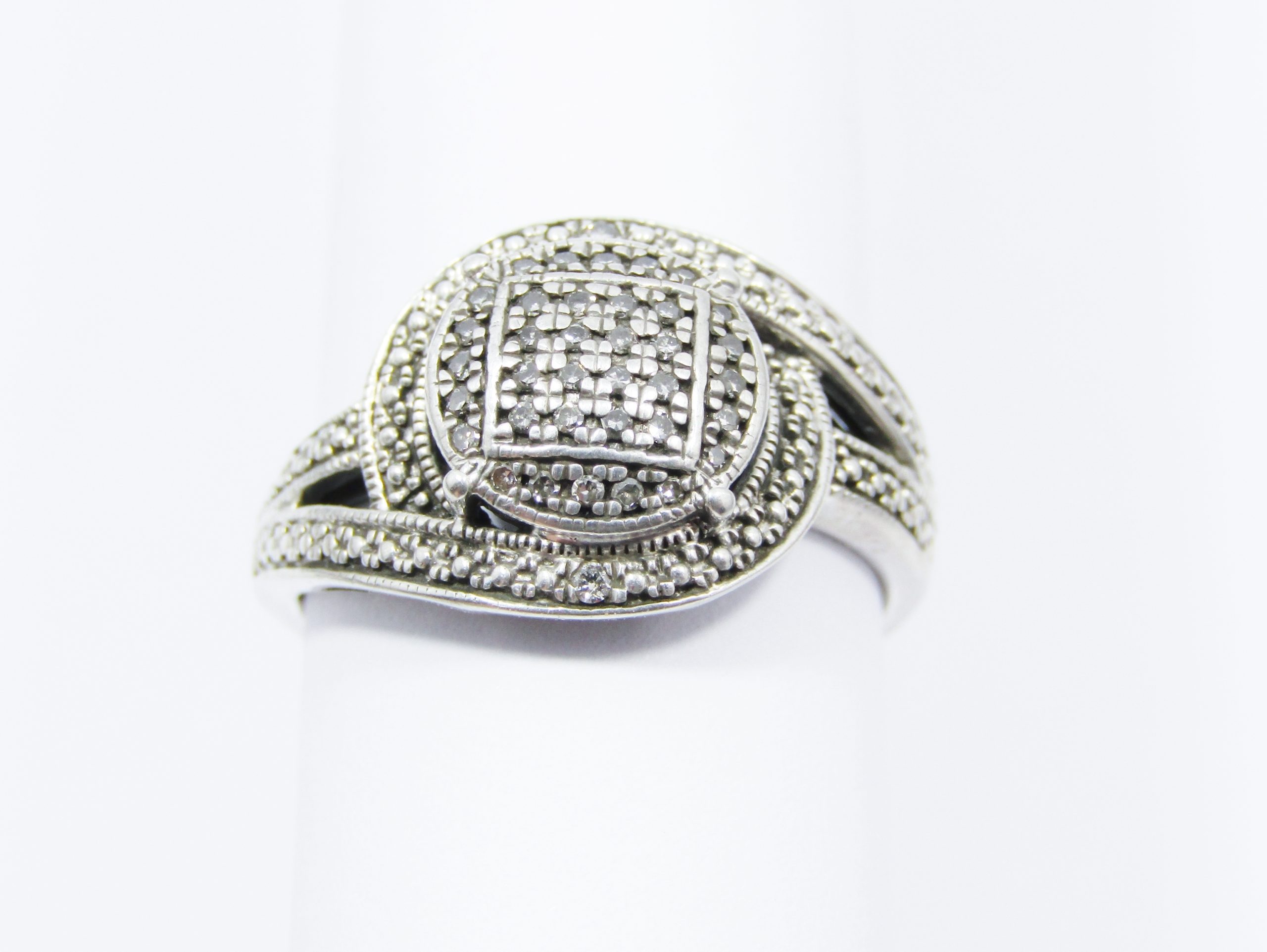 A Beautiful Engagement Style Ring Set with Tiny Diamonds in Sterling Silver