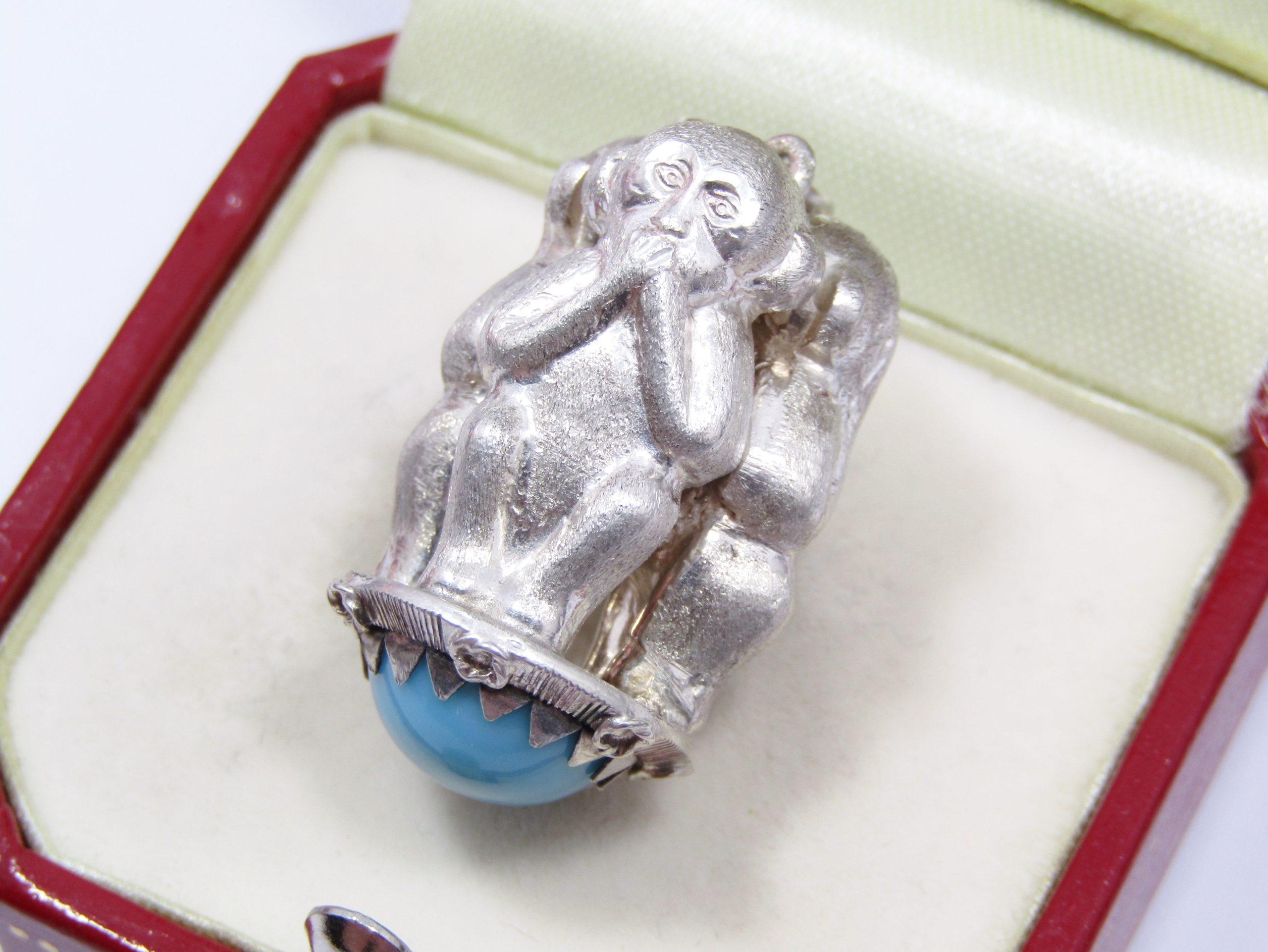 Rare Find! Antique/Vintage Sterling Silver Three Wise Monkeys Pendant
