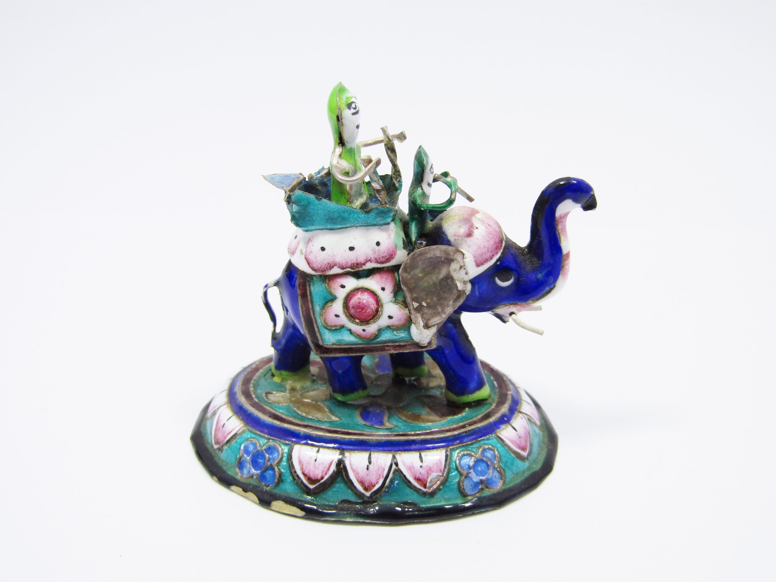 Vintage Eastern Enameled Silver Elephant Figurine