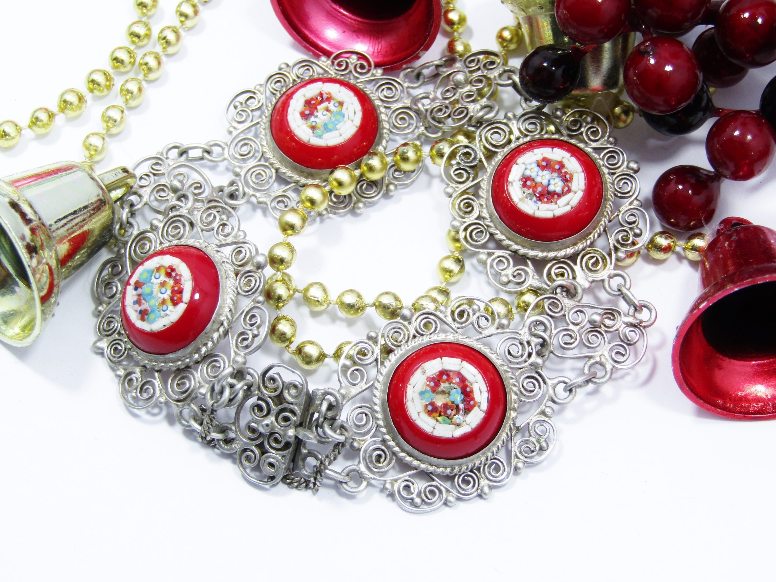 A Magnificent Detailed Filigree Micro Mosaic Bracelet in Sterling Silver