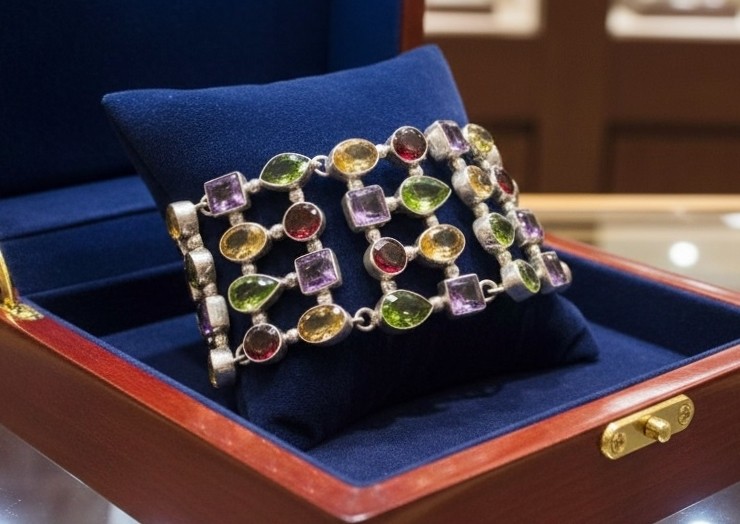 A Magnificent Broad Bangle Gemstone Bangle in Sterling Silver