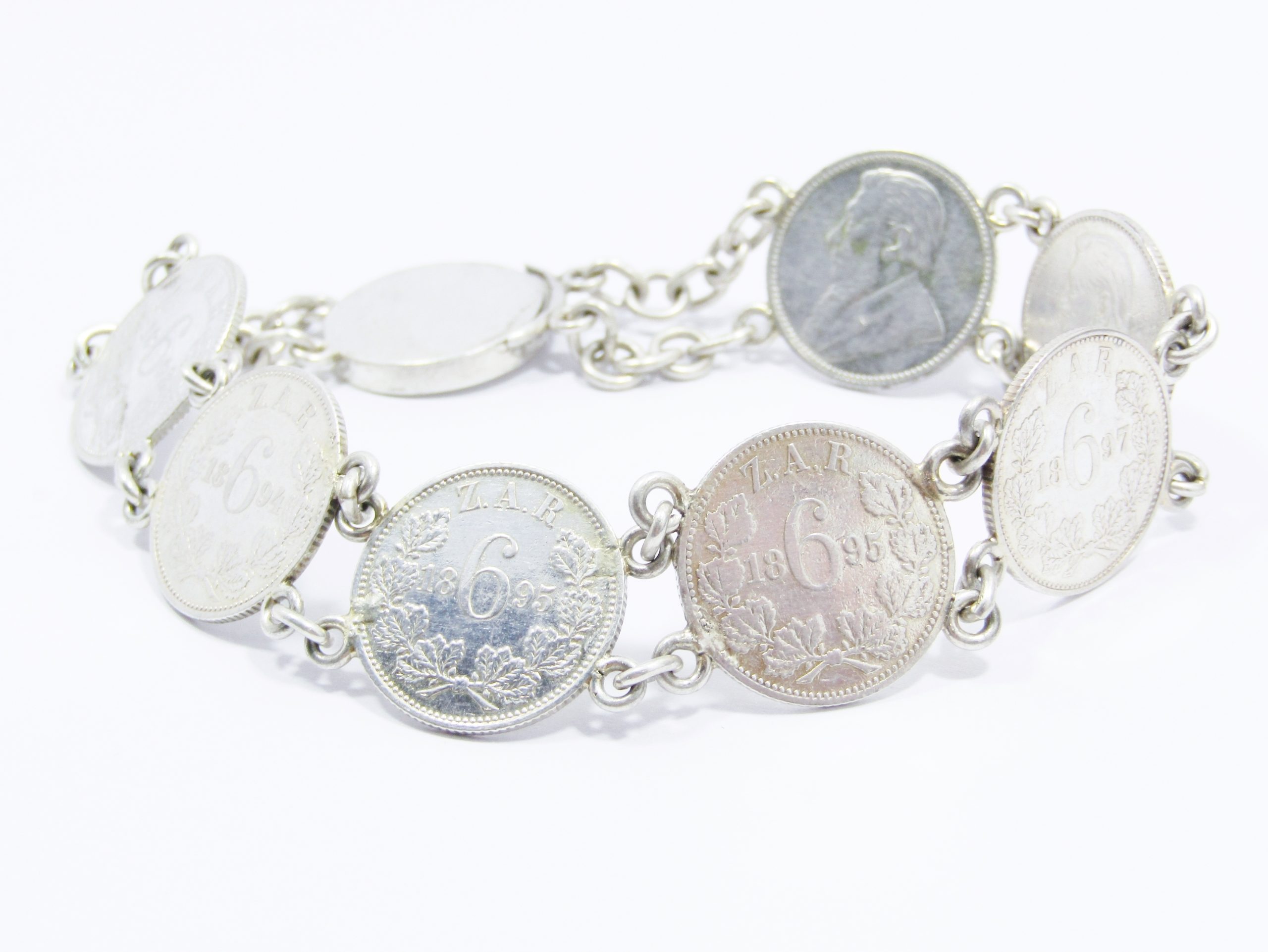 Stunning! Antique Boer War Sixpence Coin Bracelet
