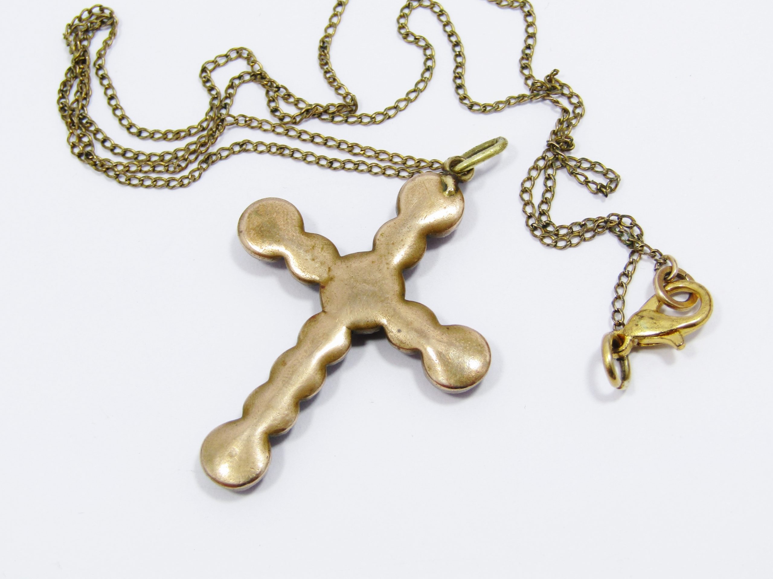 Beautiful Vintage Bohemian Garnet Glass Cross Necklace