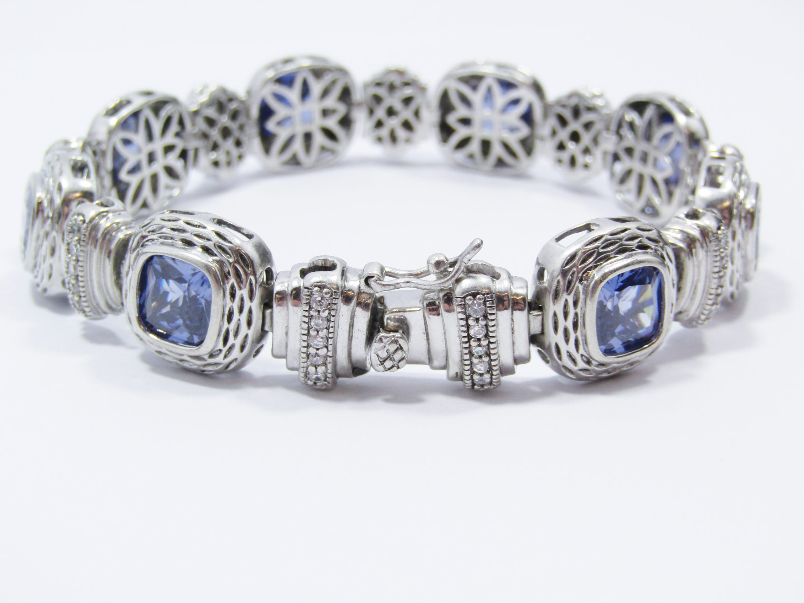 A Stunning Chunky Royal Blue Zirconia Tennis Bracelet in Sterling Silver.