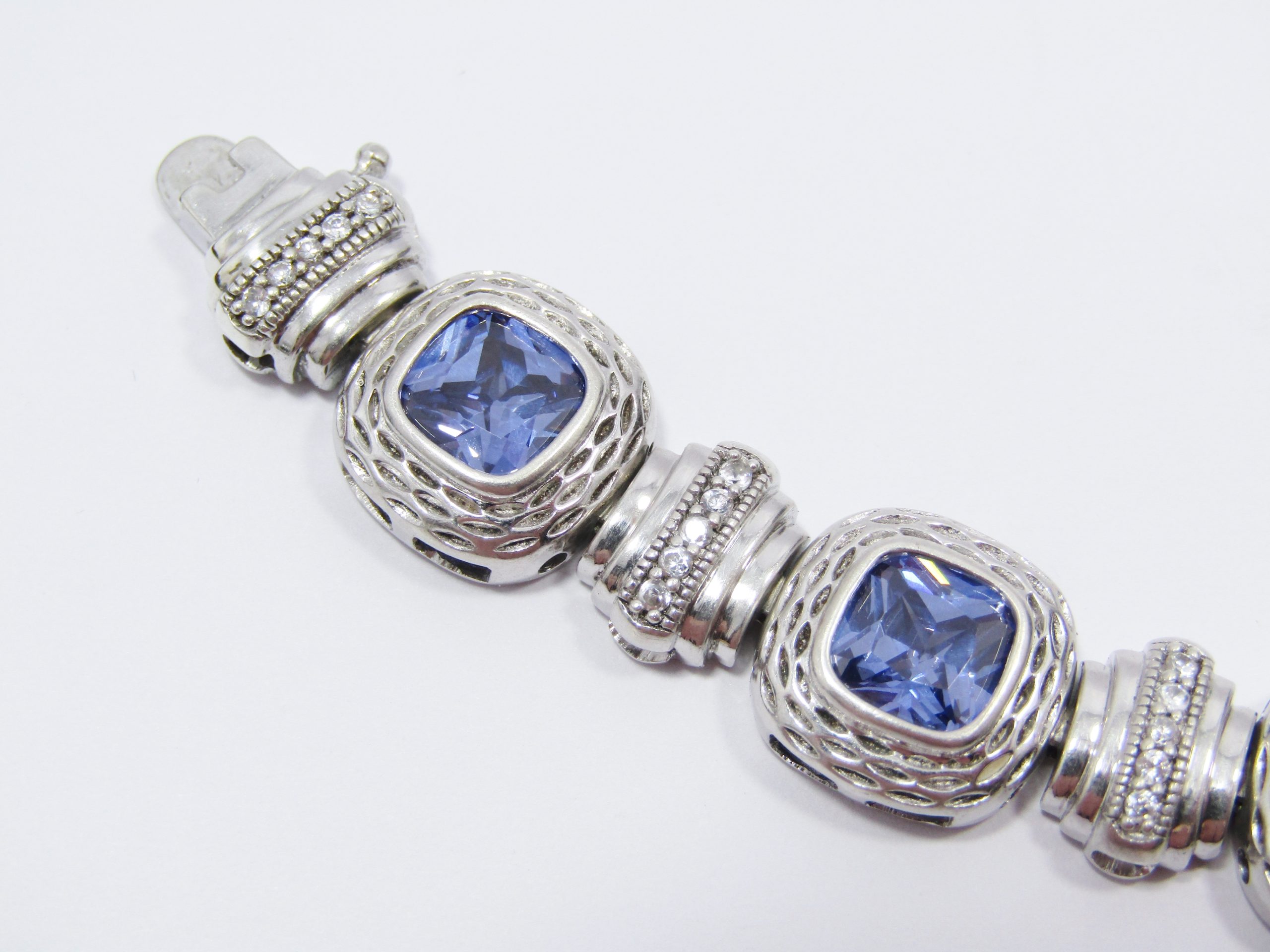 A Stunning Chunky Royal Blue Zirconia Tennis Bracelet in Sterling Silver.