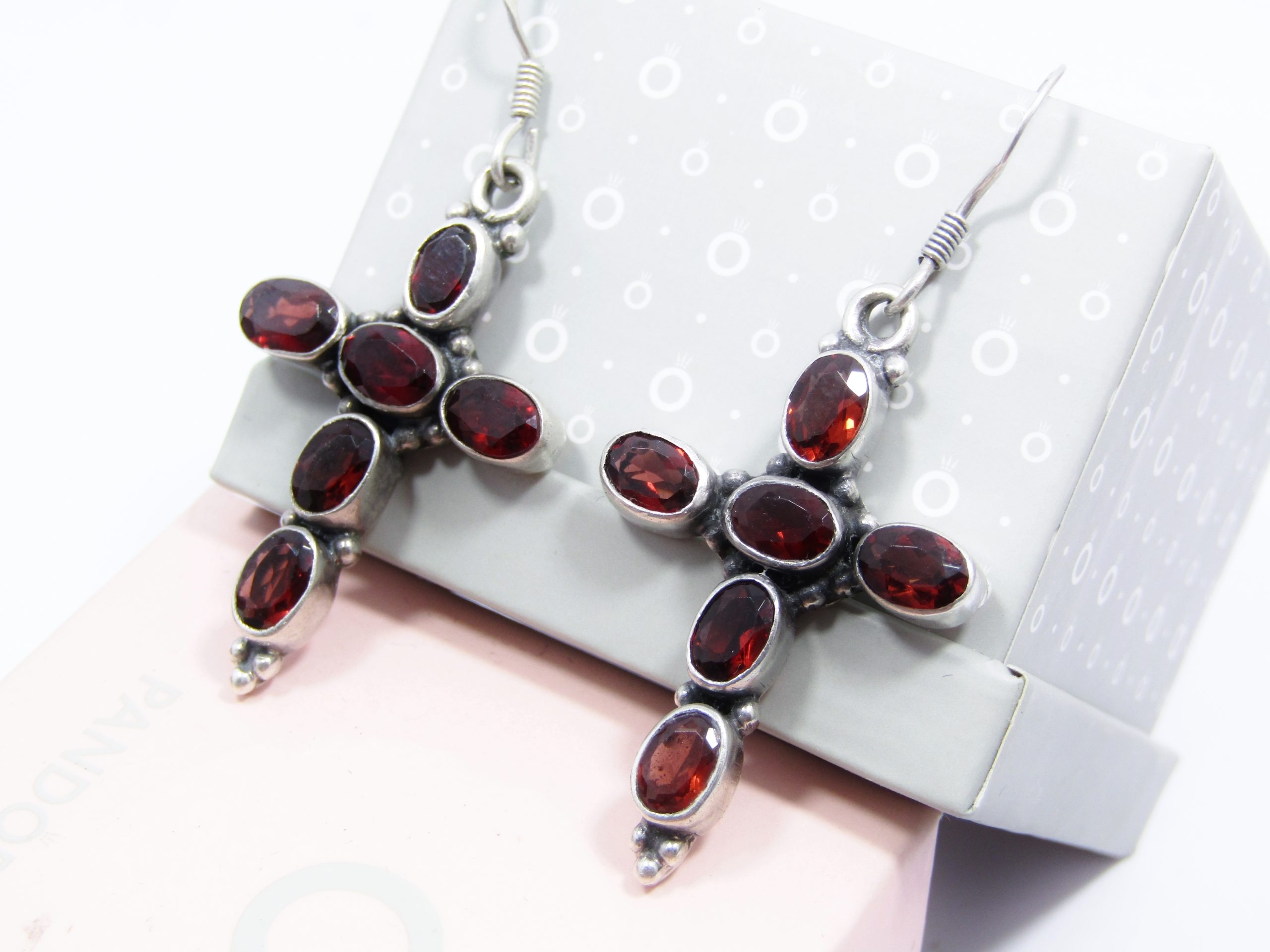 A Gorgeous pair of Garnet Cross Earrings in Sterling Silver