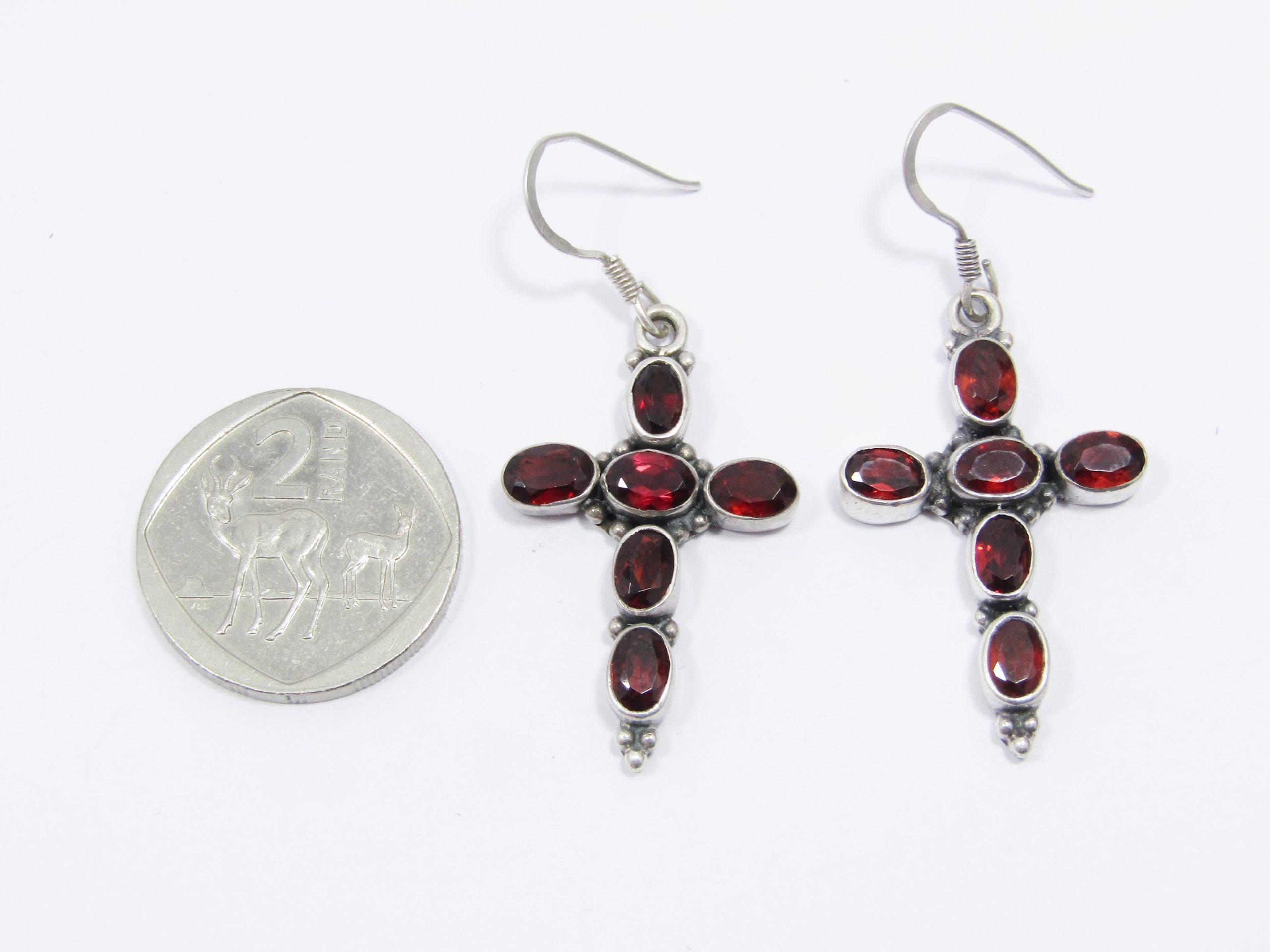 A Gorgeous pair of Garnet Cross Earrings in Sterling Silver