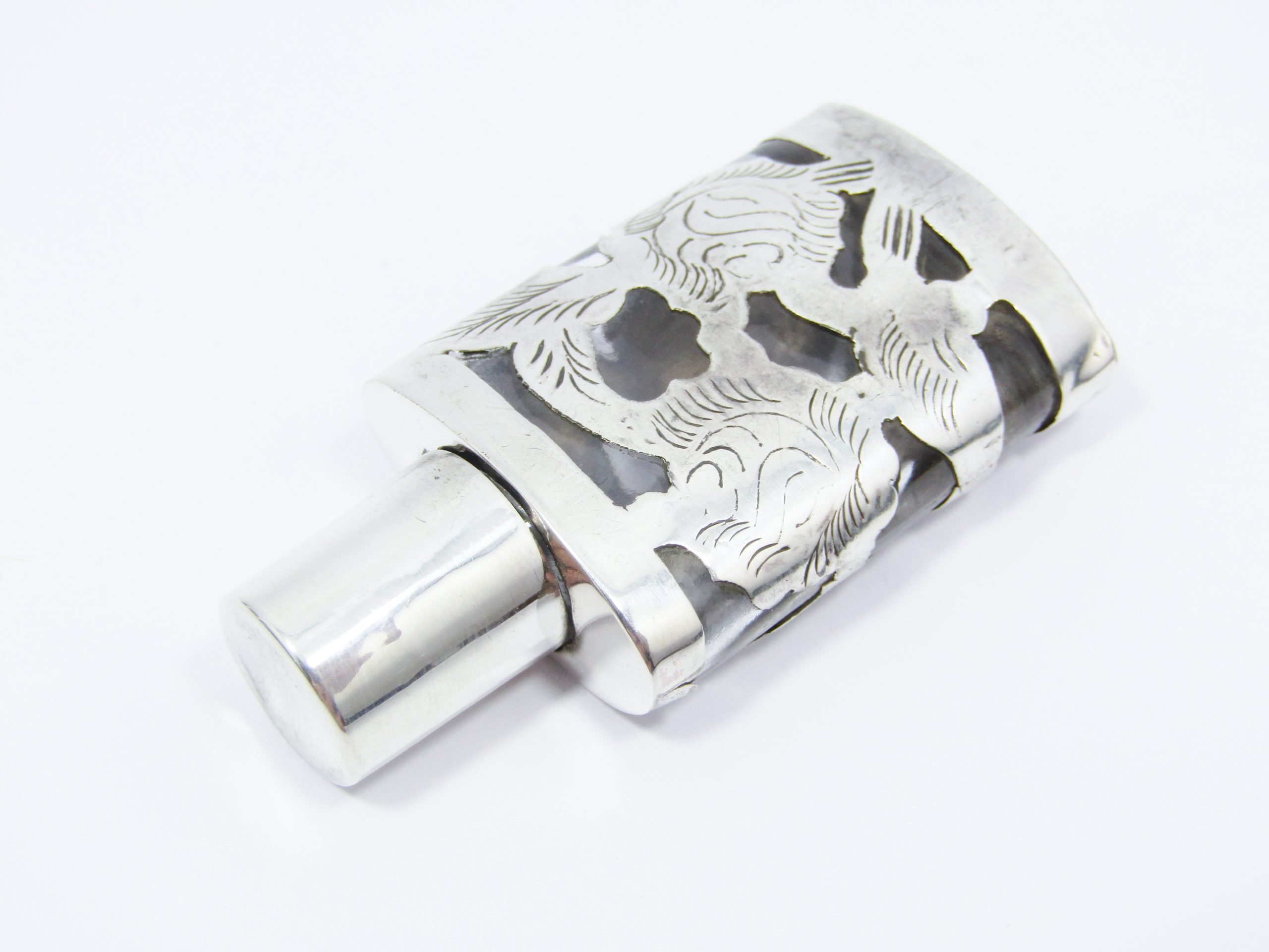 Lovely Vintage Mexico Sterling Silver & Glass Perfume Bottle