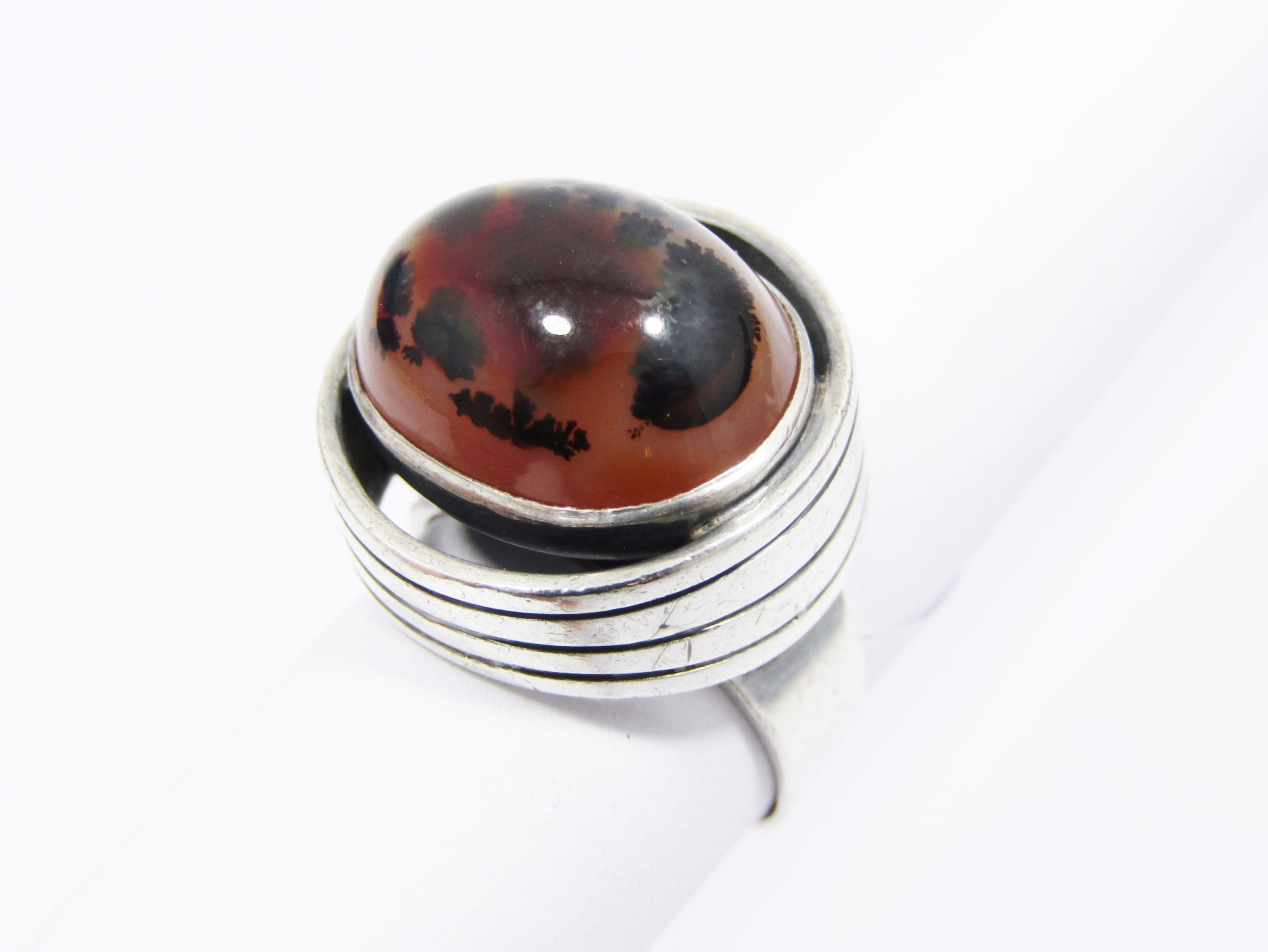 Modernist WWL Designer Sterling Silver & Spotted Agate Ring