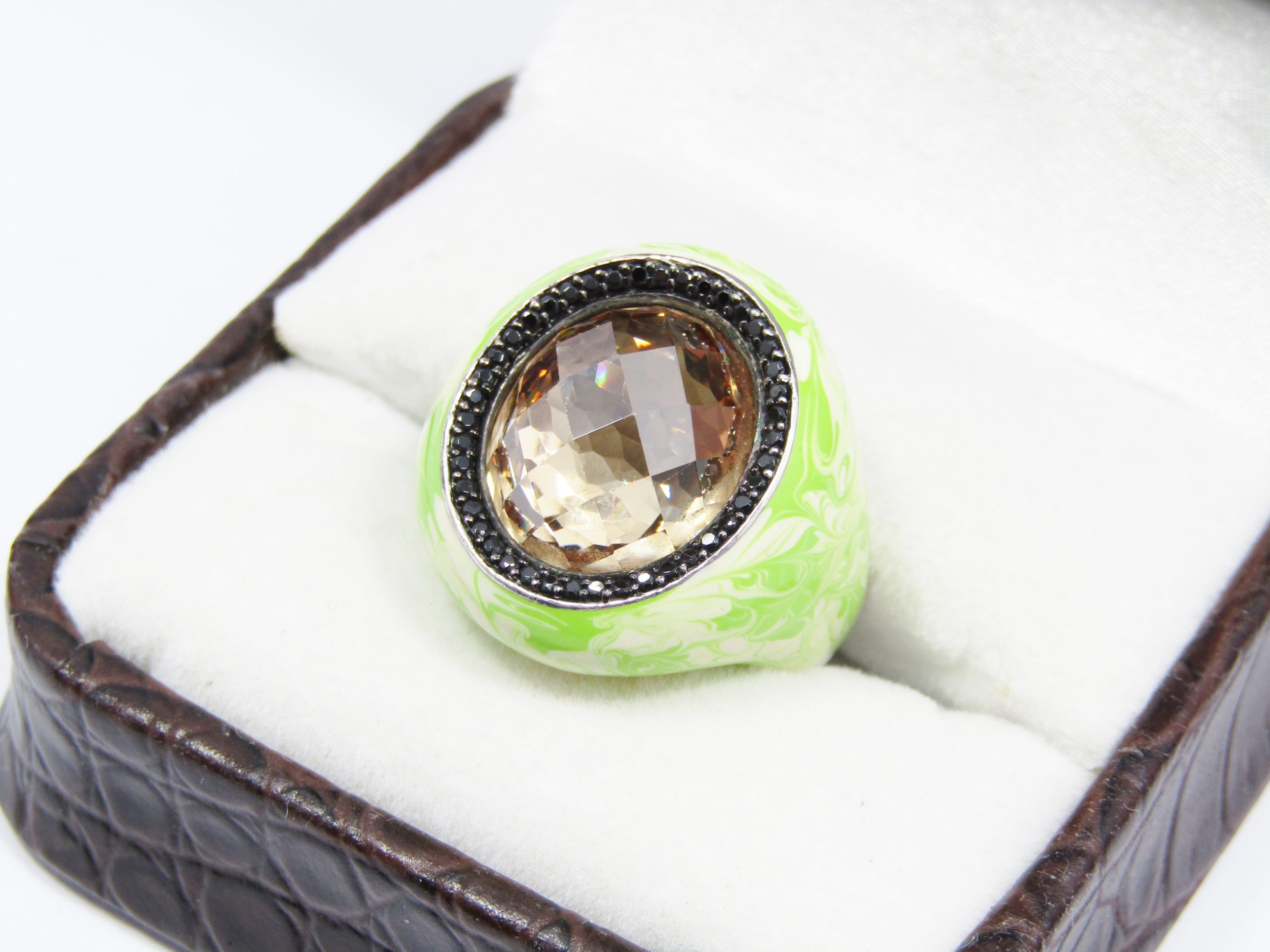 Stunning! Olga Jewellers Chunky Silver, Crystal & Enamel Ring