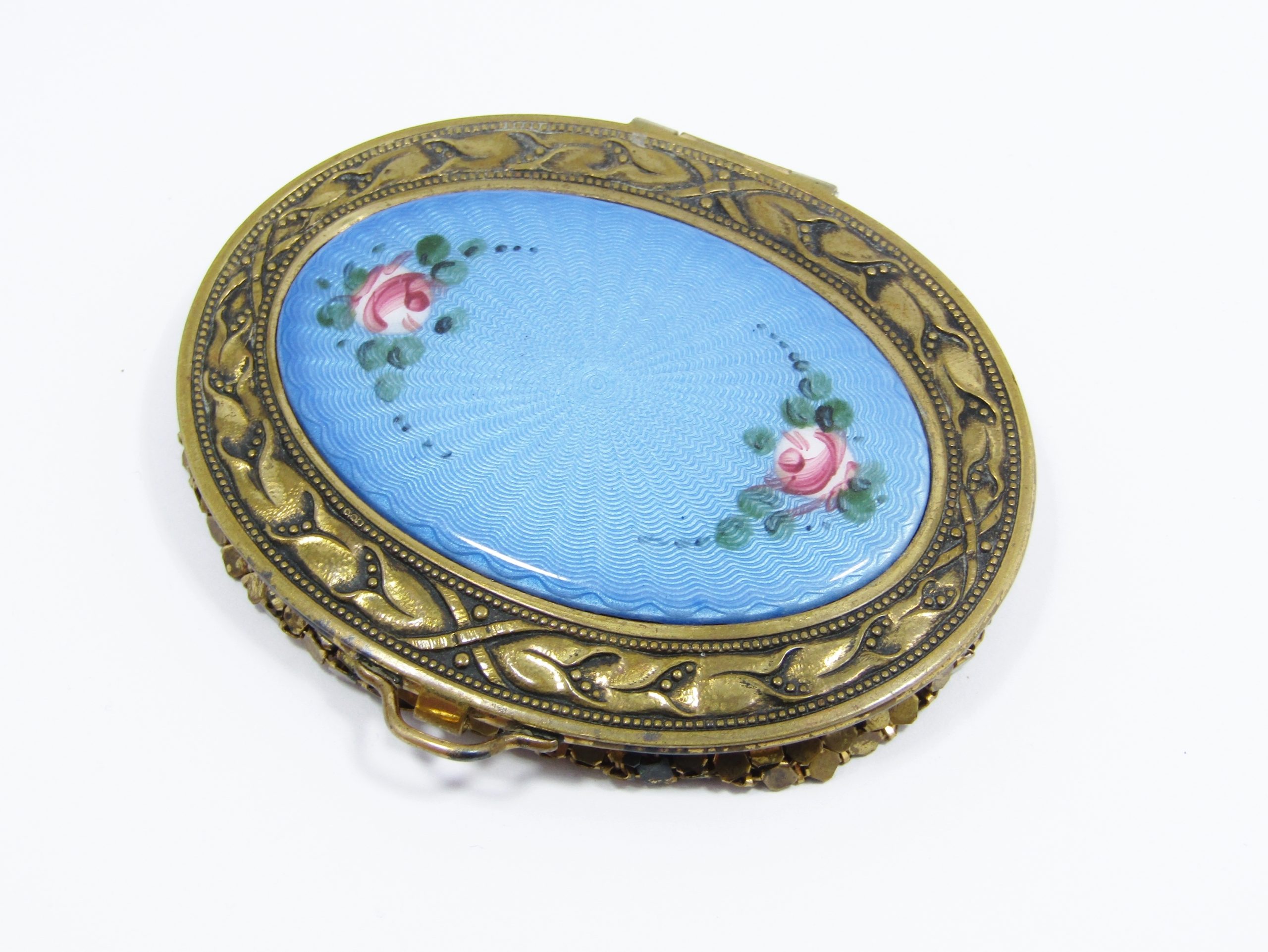 Beautiful Vintage Enameled & Brass Compact / Coin Purse