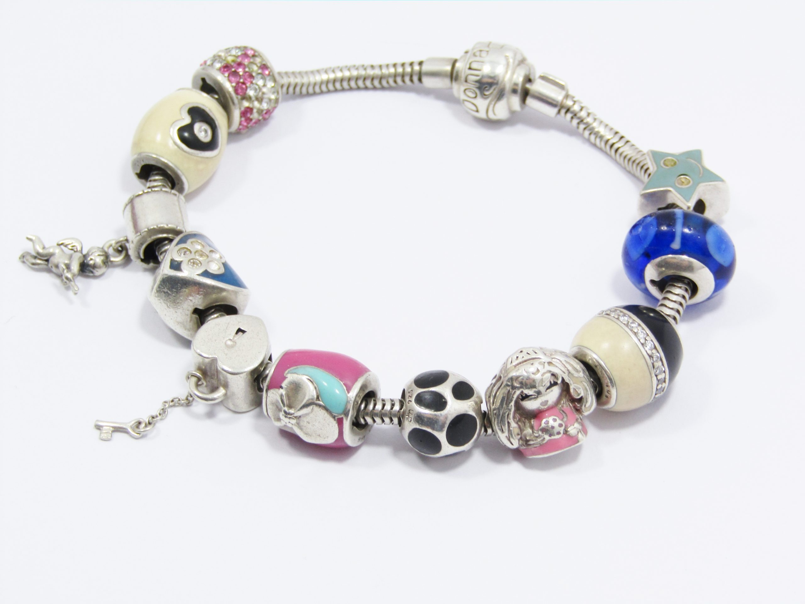 Beautiful! Sterling Silver "Donna Mia" Charm Bracelet