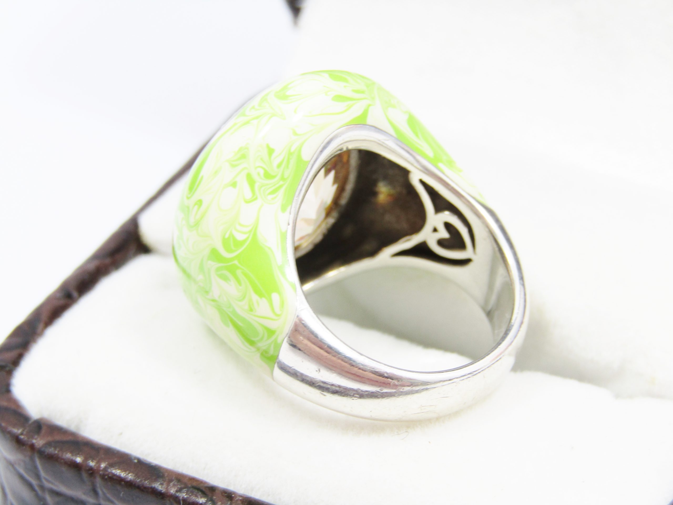 Stunning! Olga Jewellers Chunky Silver, Crystal & Enamel Ring
