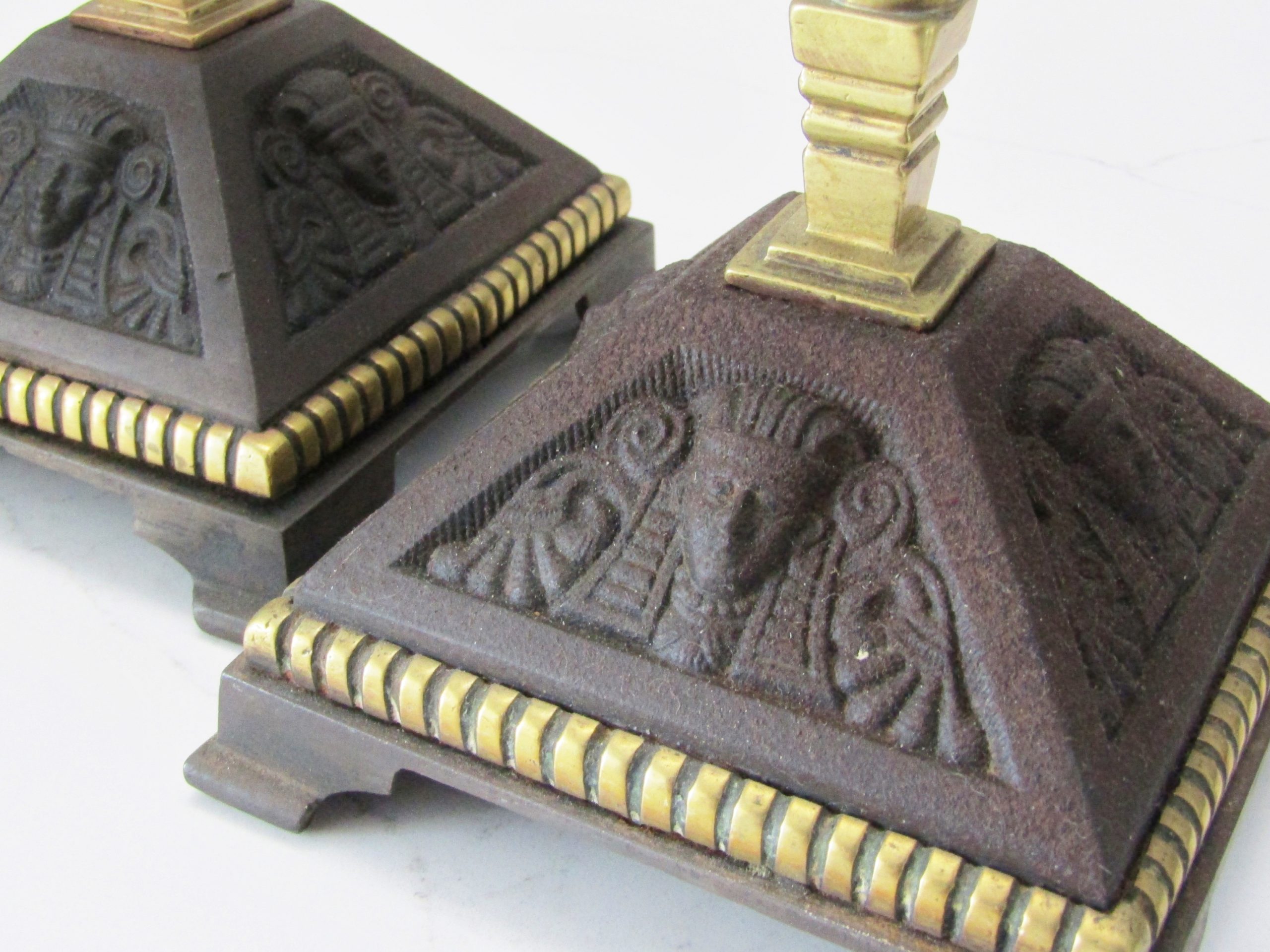 Stunning Pair of Antique Victorian Brass & Cast Iron Fire Dogs