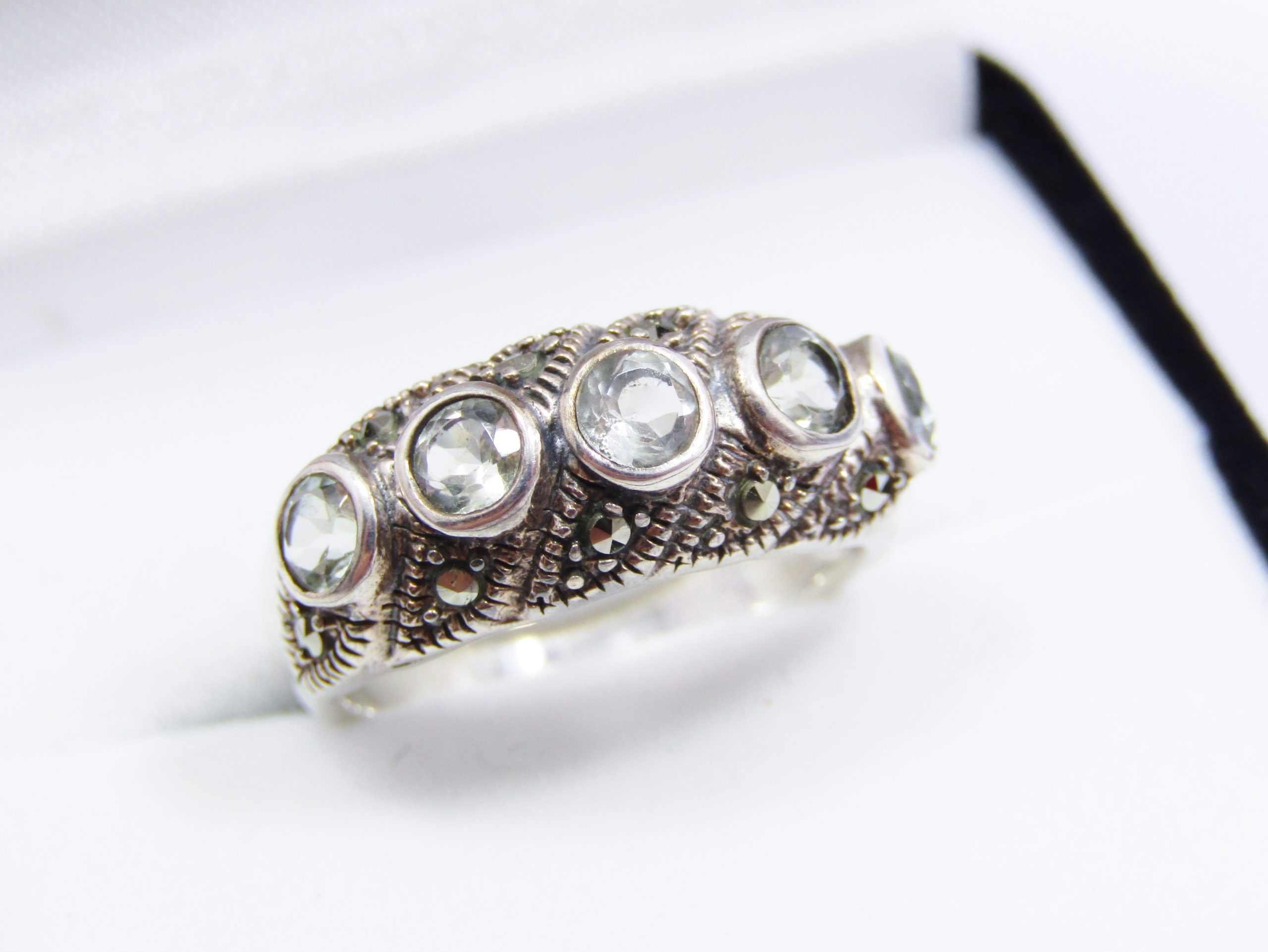 A Lovely Marcasite And Prestolite ring in Sterling Silver.
