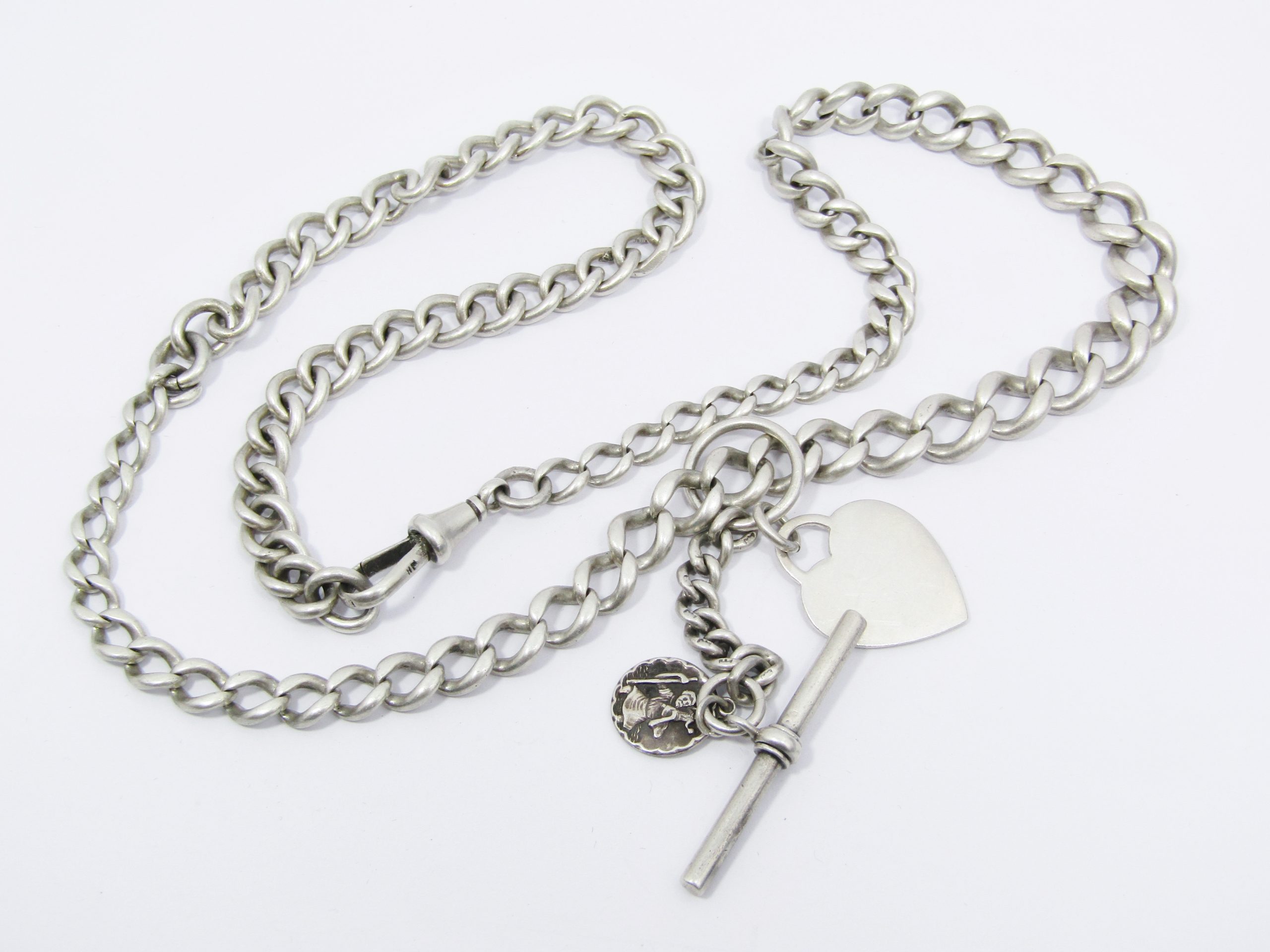 Antique Silver Hallmarked Long Fob Chain with Charms