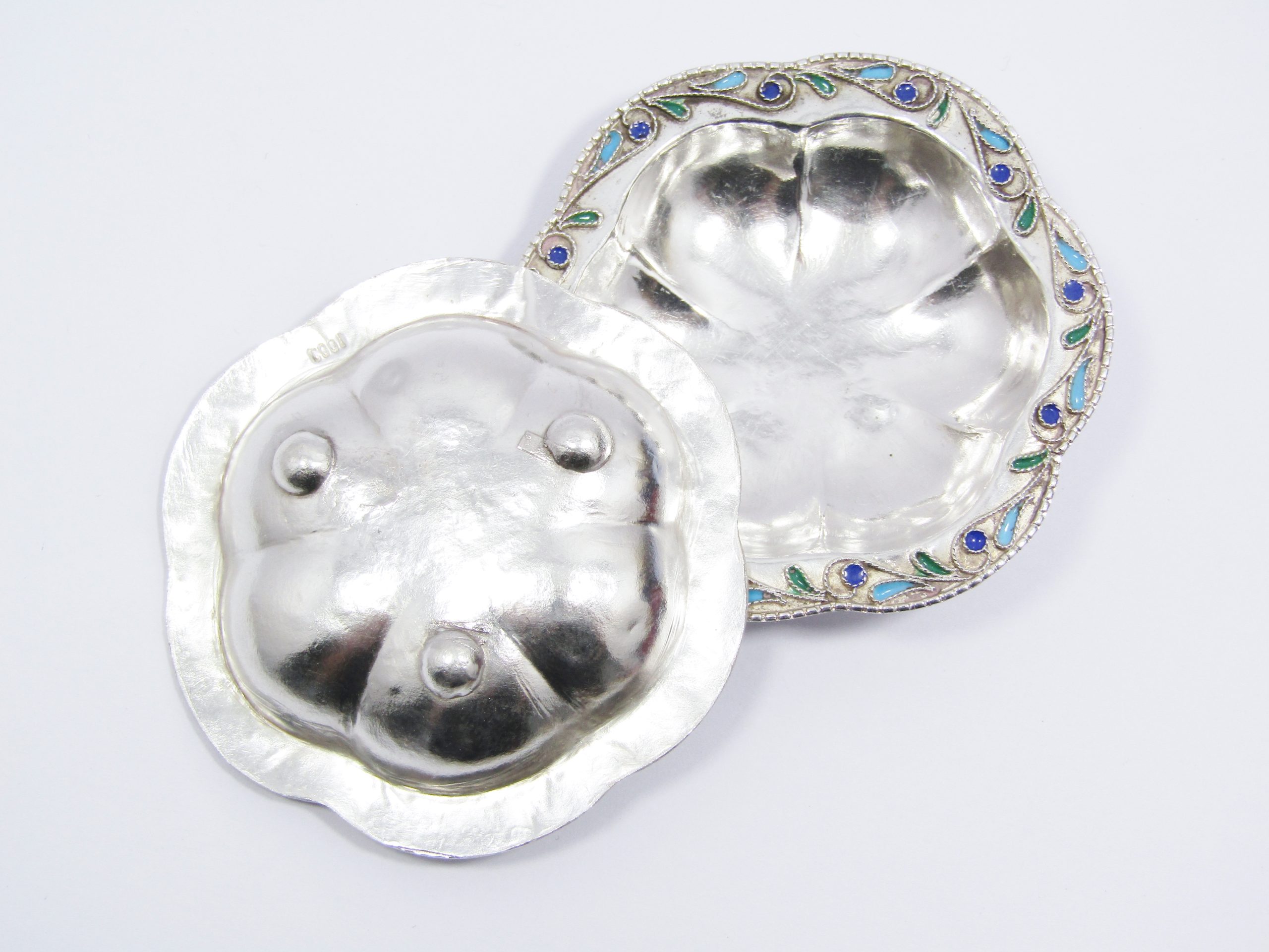 Beautiful Vintage Greek Pair of Fine Silver Pin Dishes