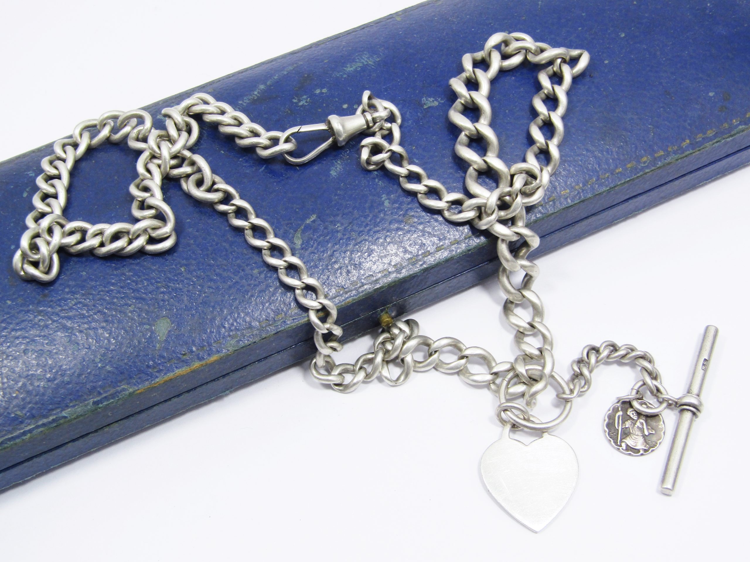 Antique Silver Hallmarked Long Fob Chain with Charms