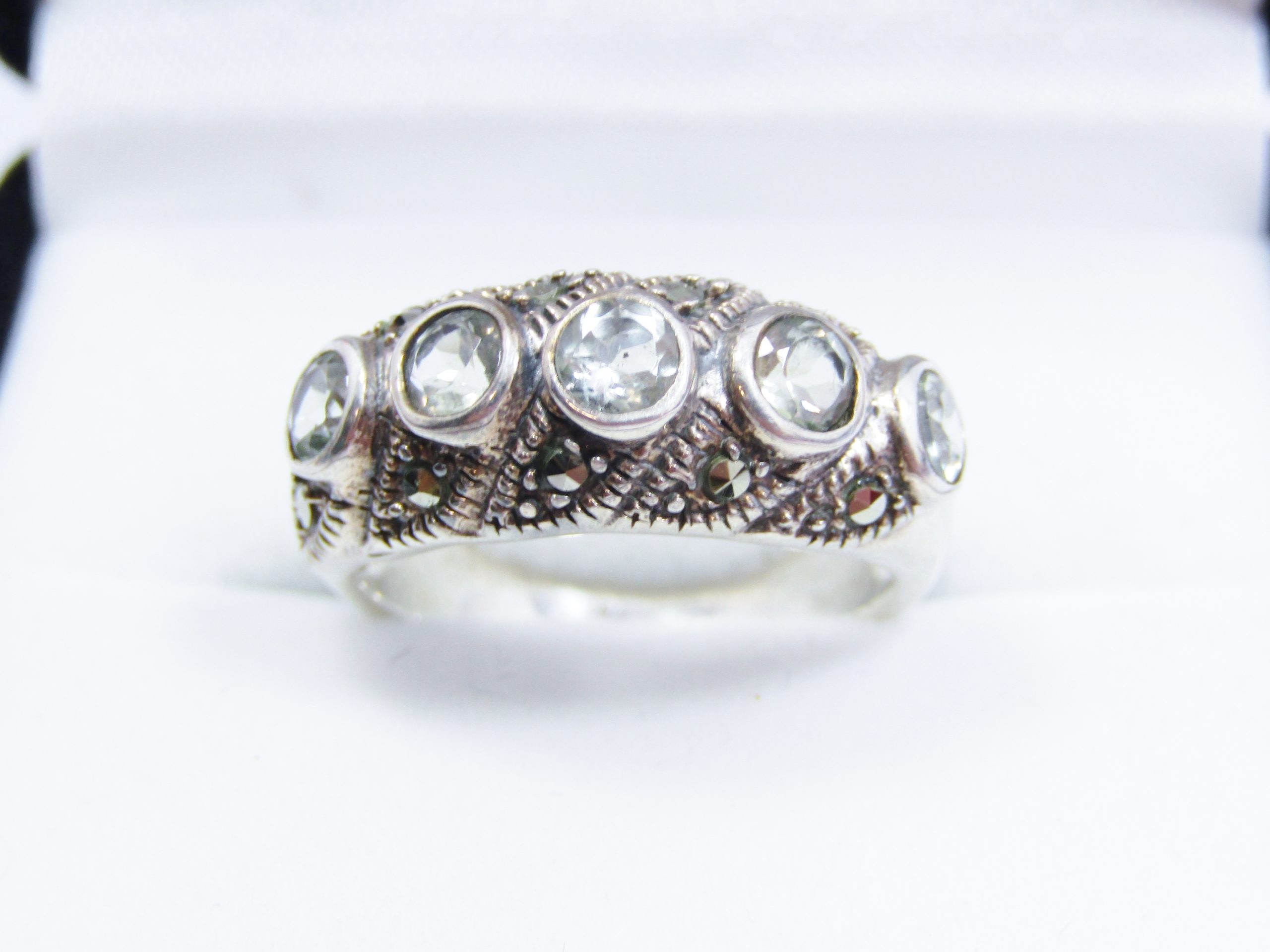 A Lovely Marcasite And Prestolite ring in Sterling Silver.