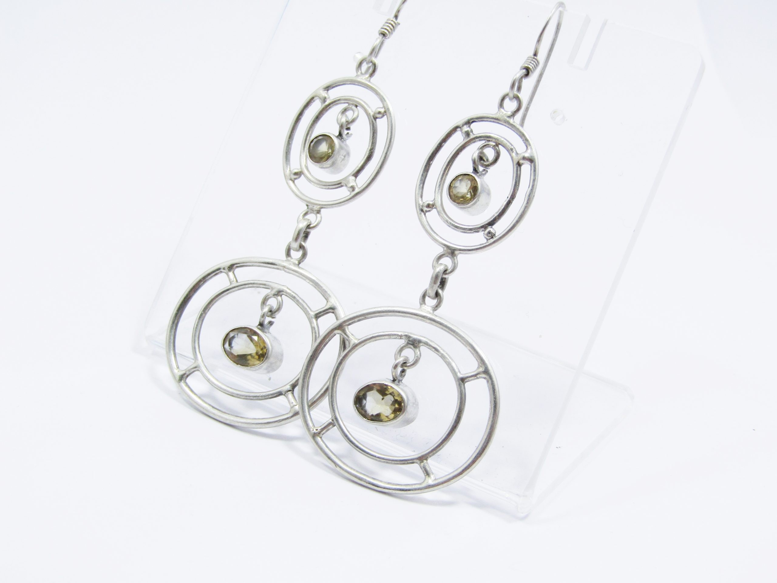 A Gorgeous Pair of Circle Dangling Earrings with Citrine Gemstones in Sterling Silver