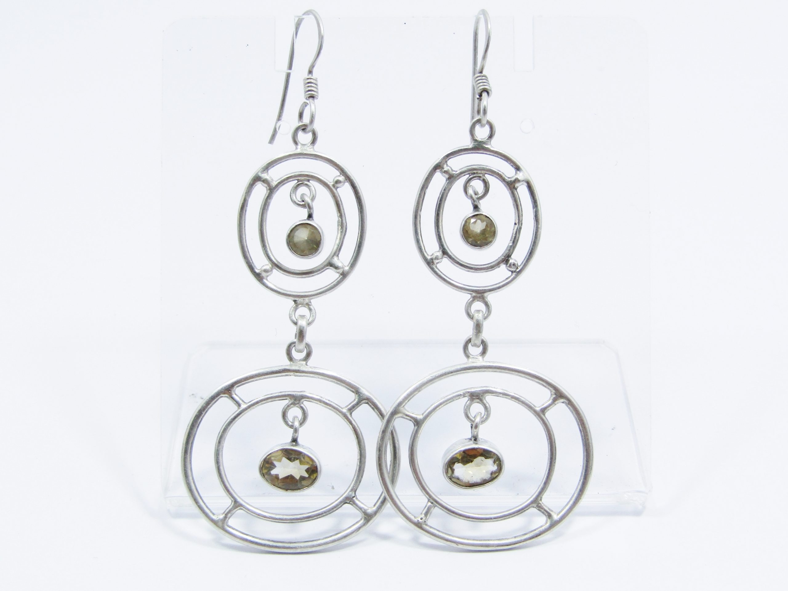 A Gorgeous Pair of Circle Dangling Earrings with Citrine Gemstones in Sterling Silver