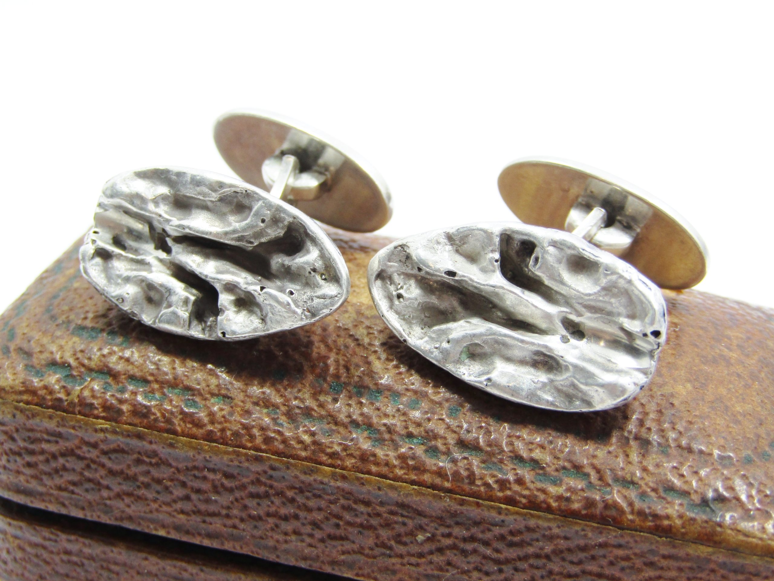 Vintage Pair of Dutch Silver Brutalist Design Cufflinks