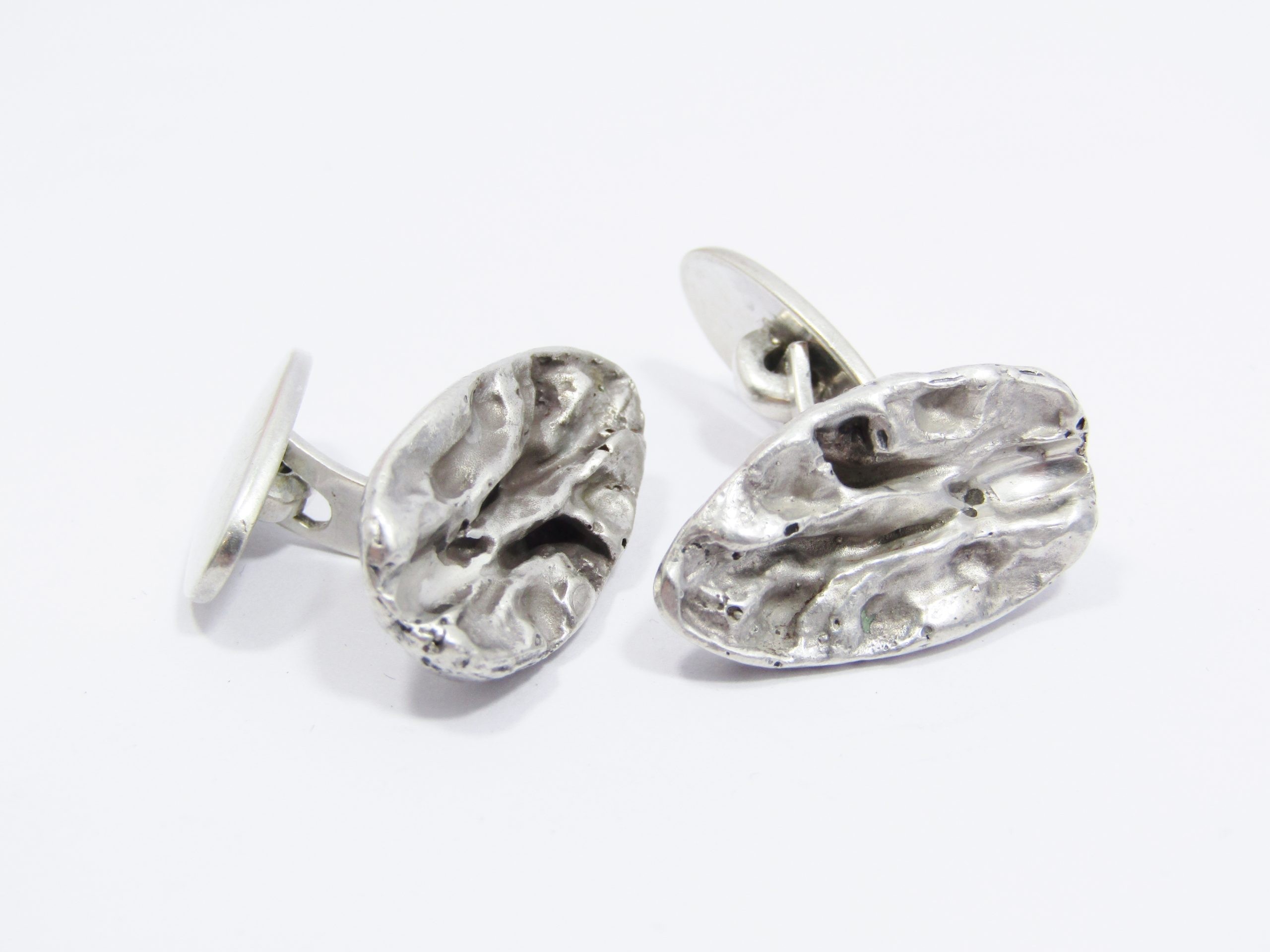 Vintage Pair of Dutch Silver Brutalist Design Cufflinks