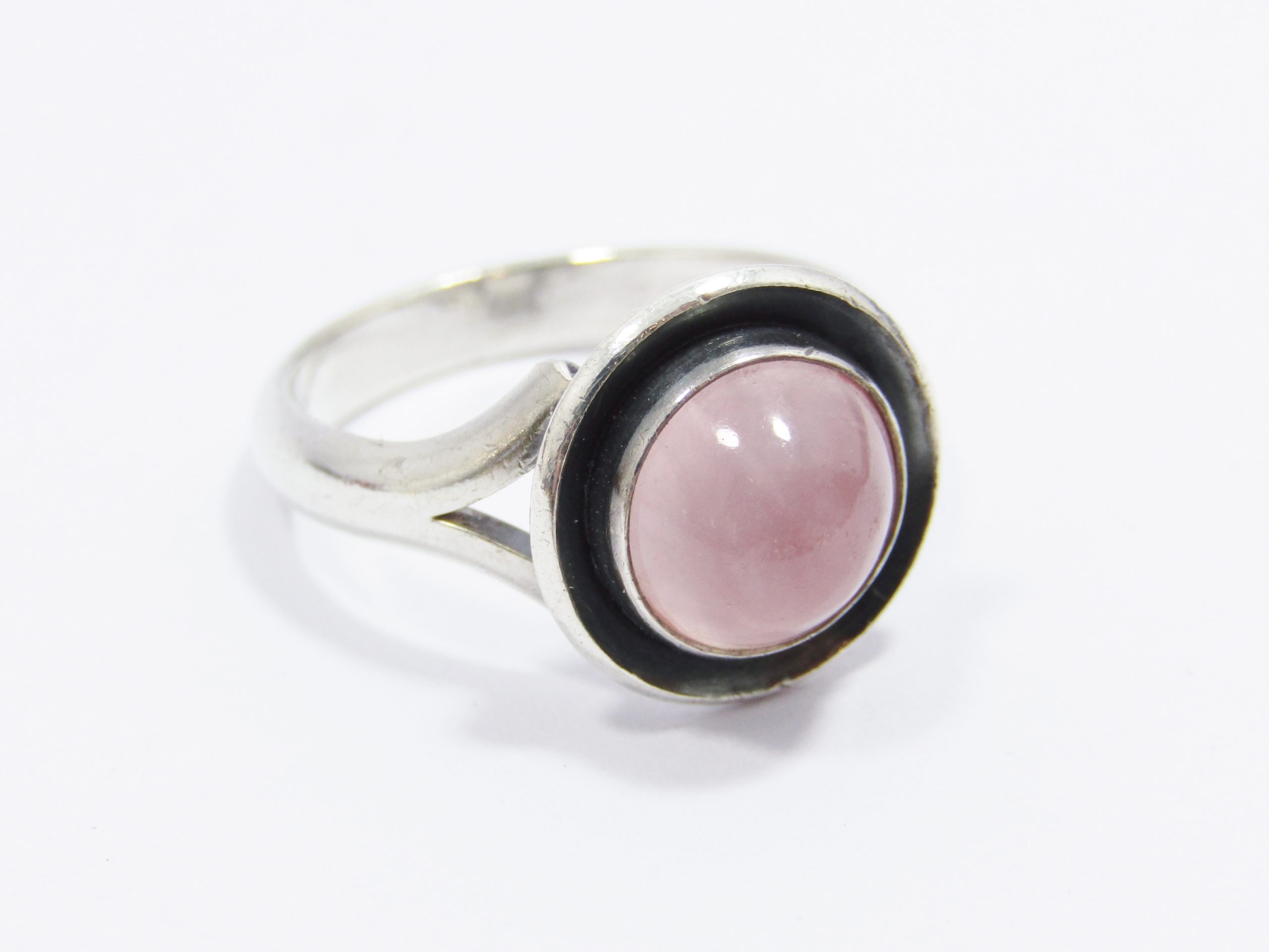 Scandinavian Modernist "Niels Erik From" Rose Quartz & Silver Ring