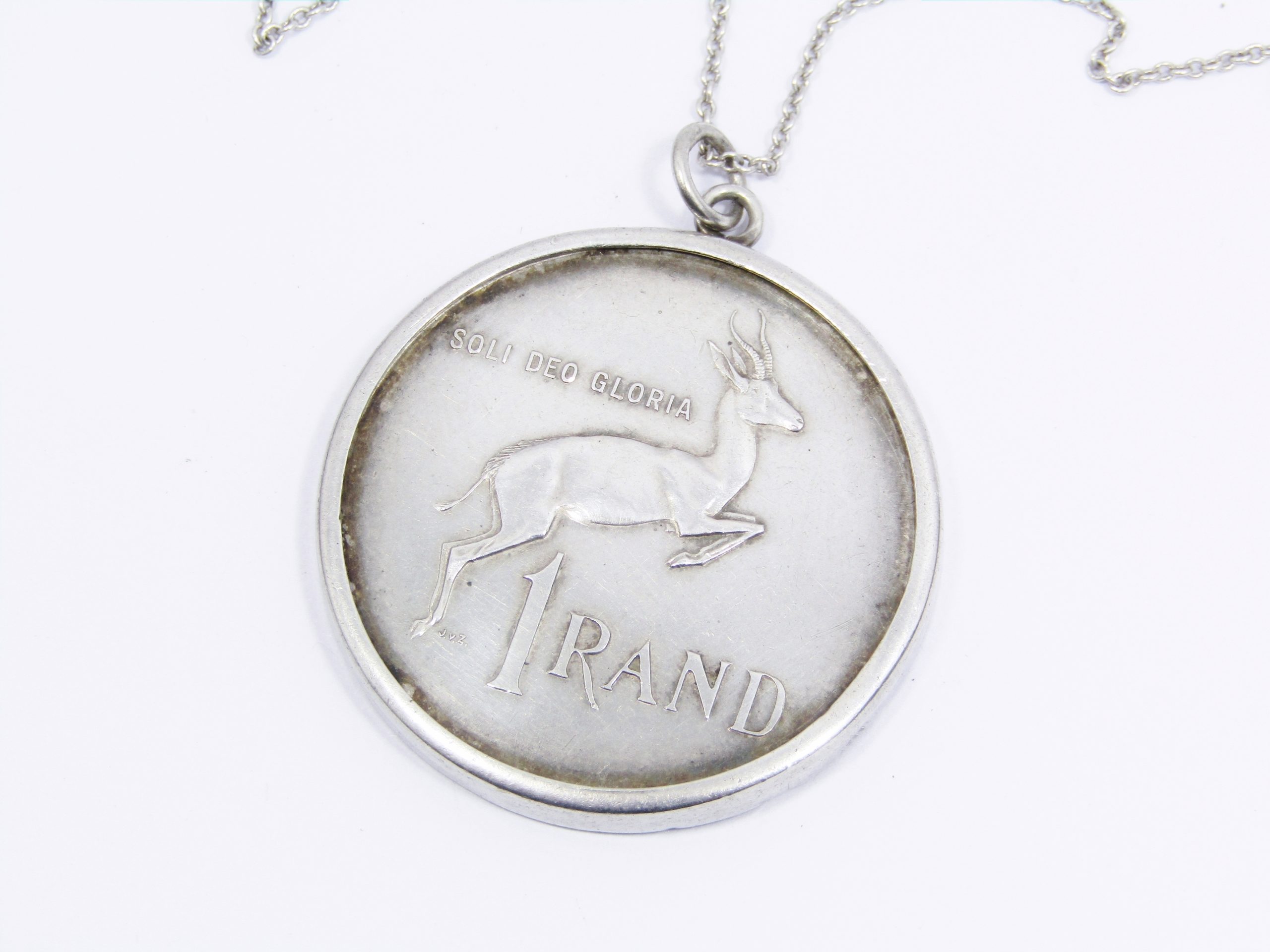 Lovely Vintage 1966 Afrikaans R1 Coin Pendant on Chain
