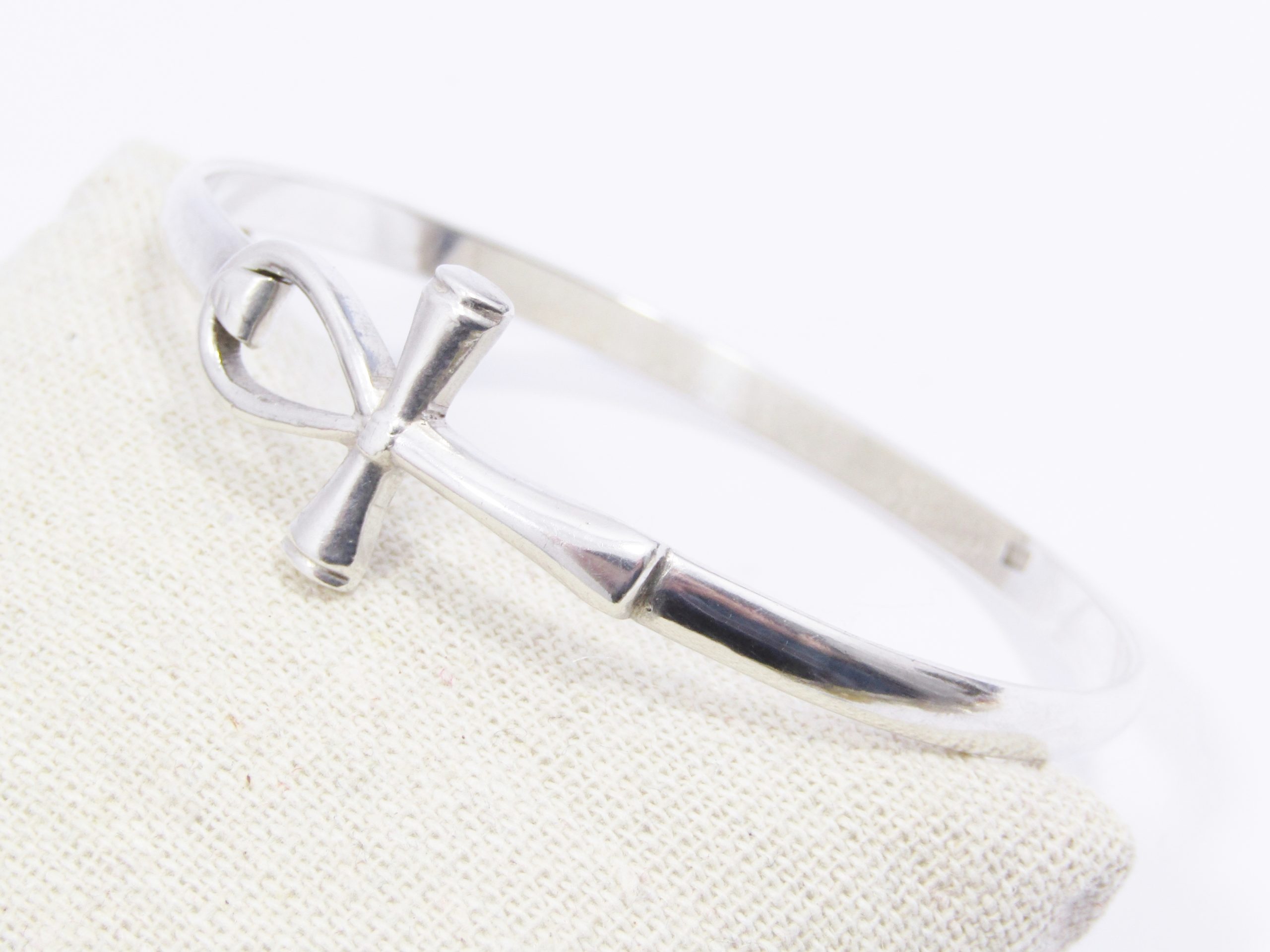 Gorgeous Solid Egyptian Ankh Cross Bangle in 800 Silver