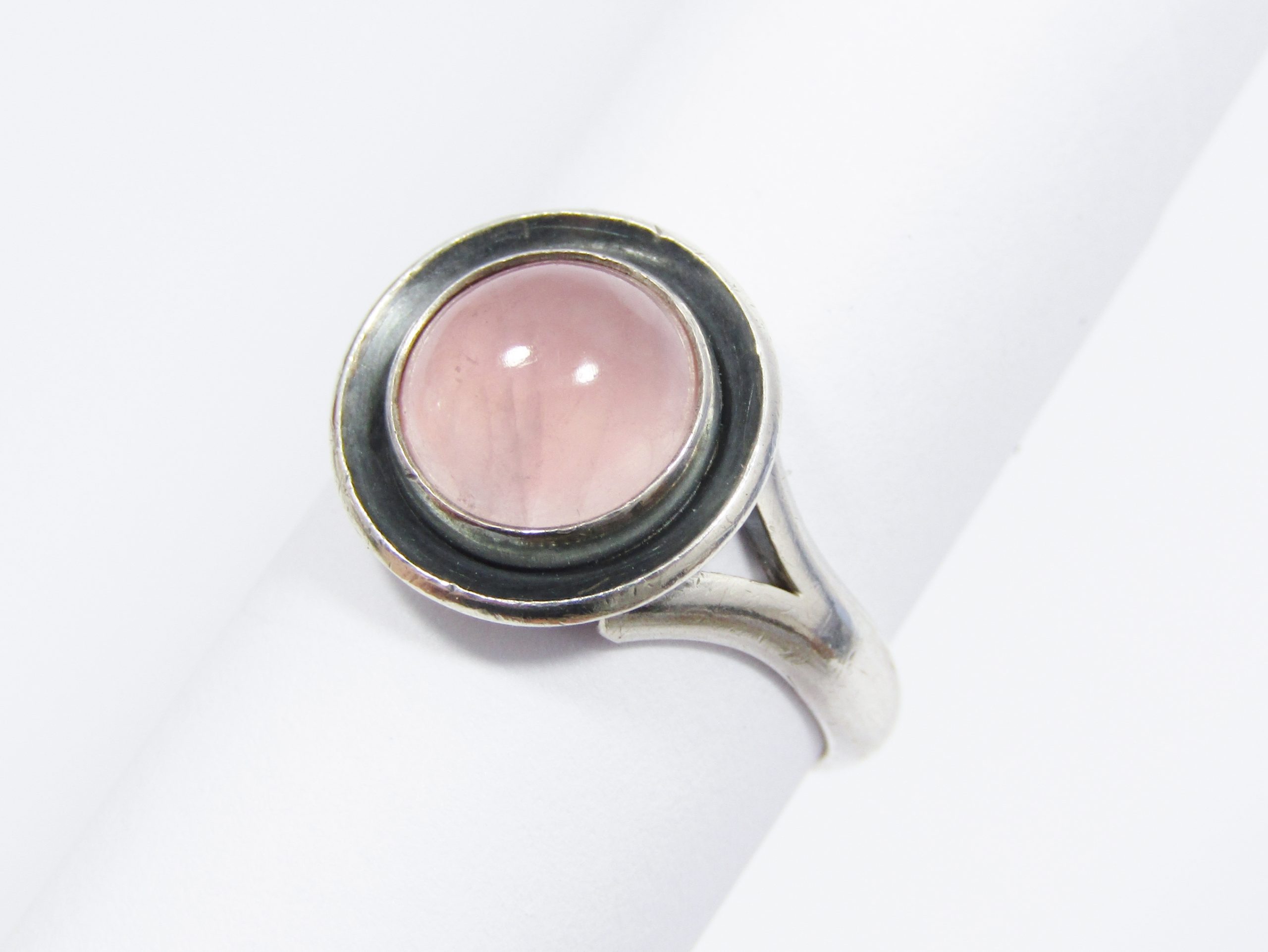Scandinavian Modernist "Niels Erik From" Rose Quartz & Silver Ring
