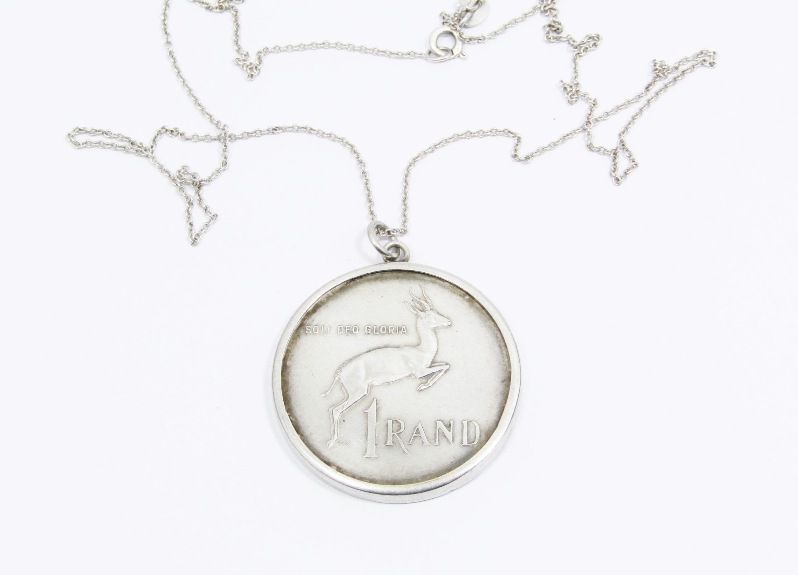 Lovely Vintage 1966 Afrikaans R1 Coin Pendant on Chain