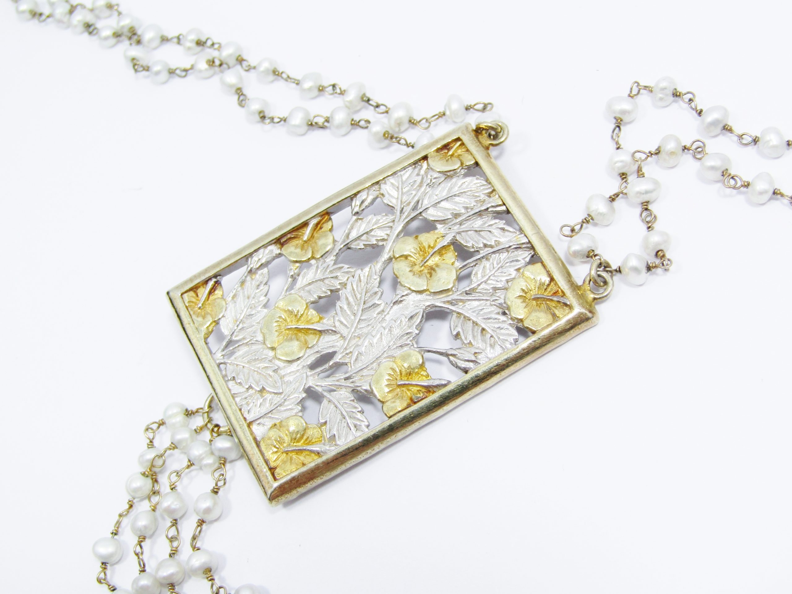 A Gorgeous Very Long Gold Plated over Sterling Silver Fresh Water Pearl Necklace
