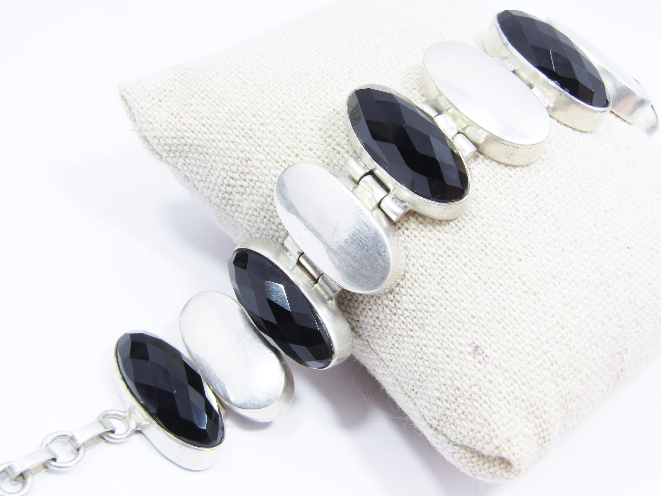A Gorgeous Black Stone Paneled Bracelet With a Fob Clasp in Sterling Silver
