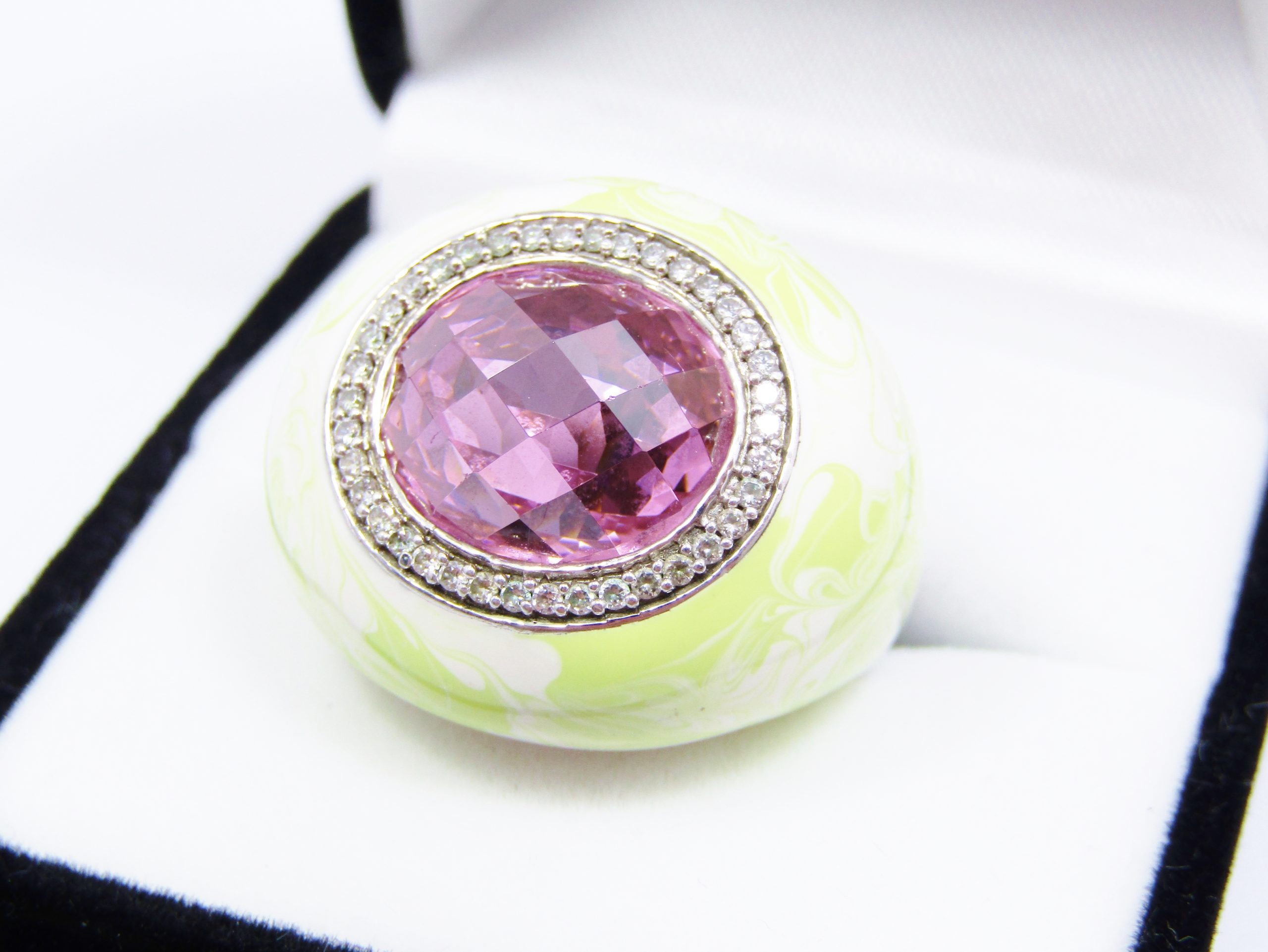 Stunning! Olga Jewellers Chunky Silver, Crystal & Enamel Ring