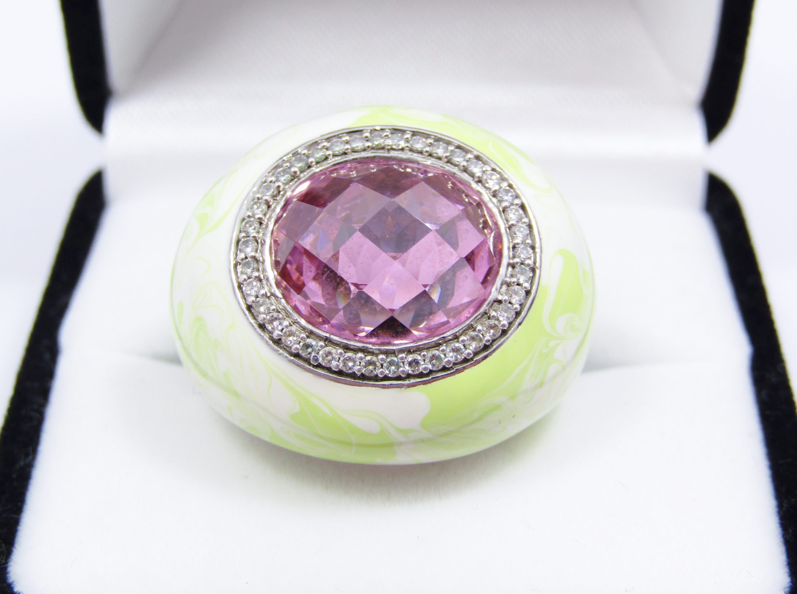 Stunning! Olga Jewellers Chunky Silver, Crystal & Enamel Ring