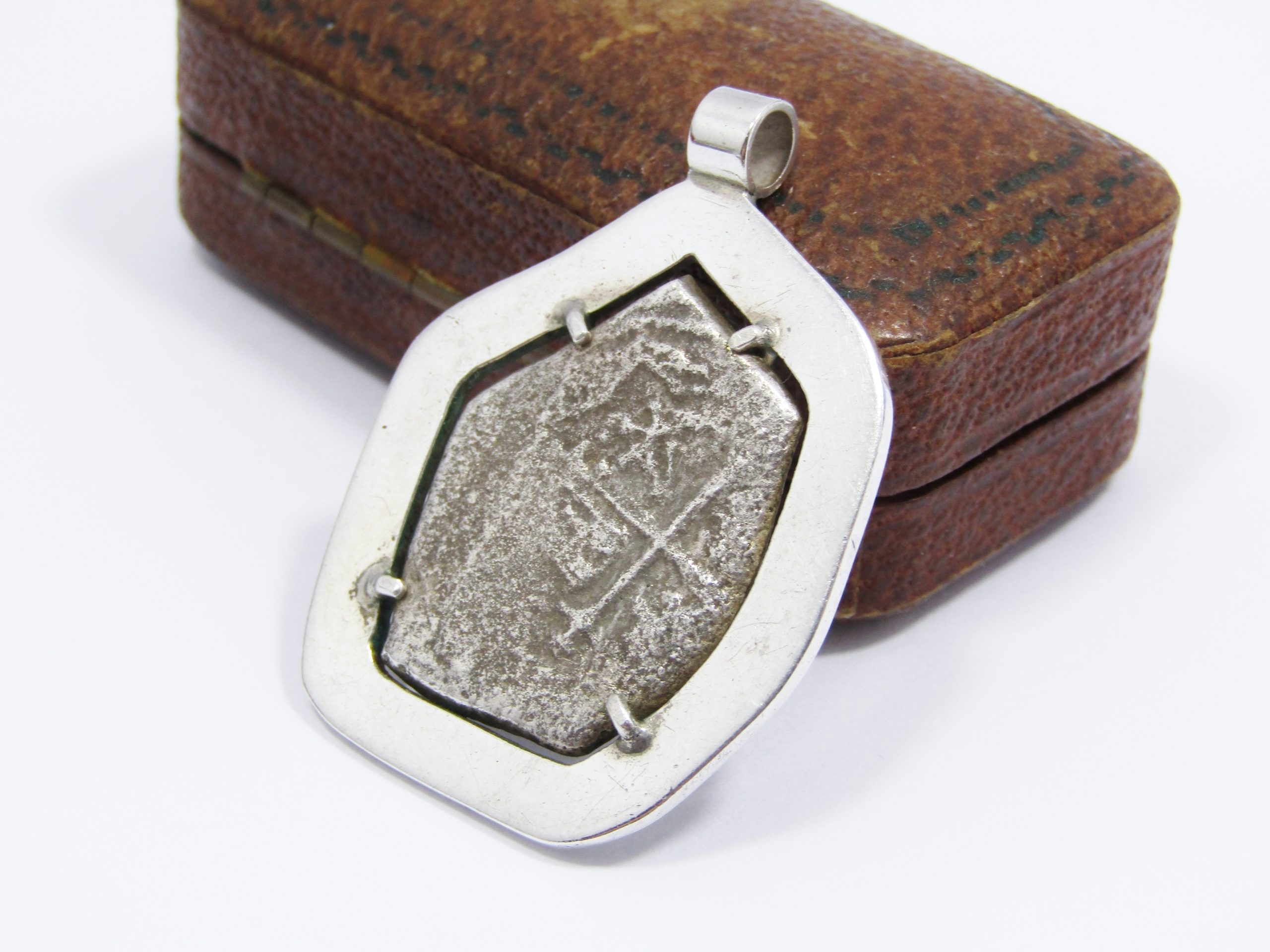 Antique Spanish Silver Cob Coin in Pendant